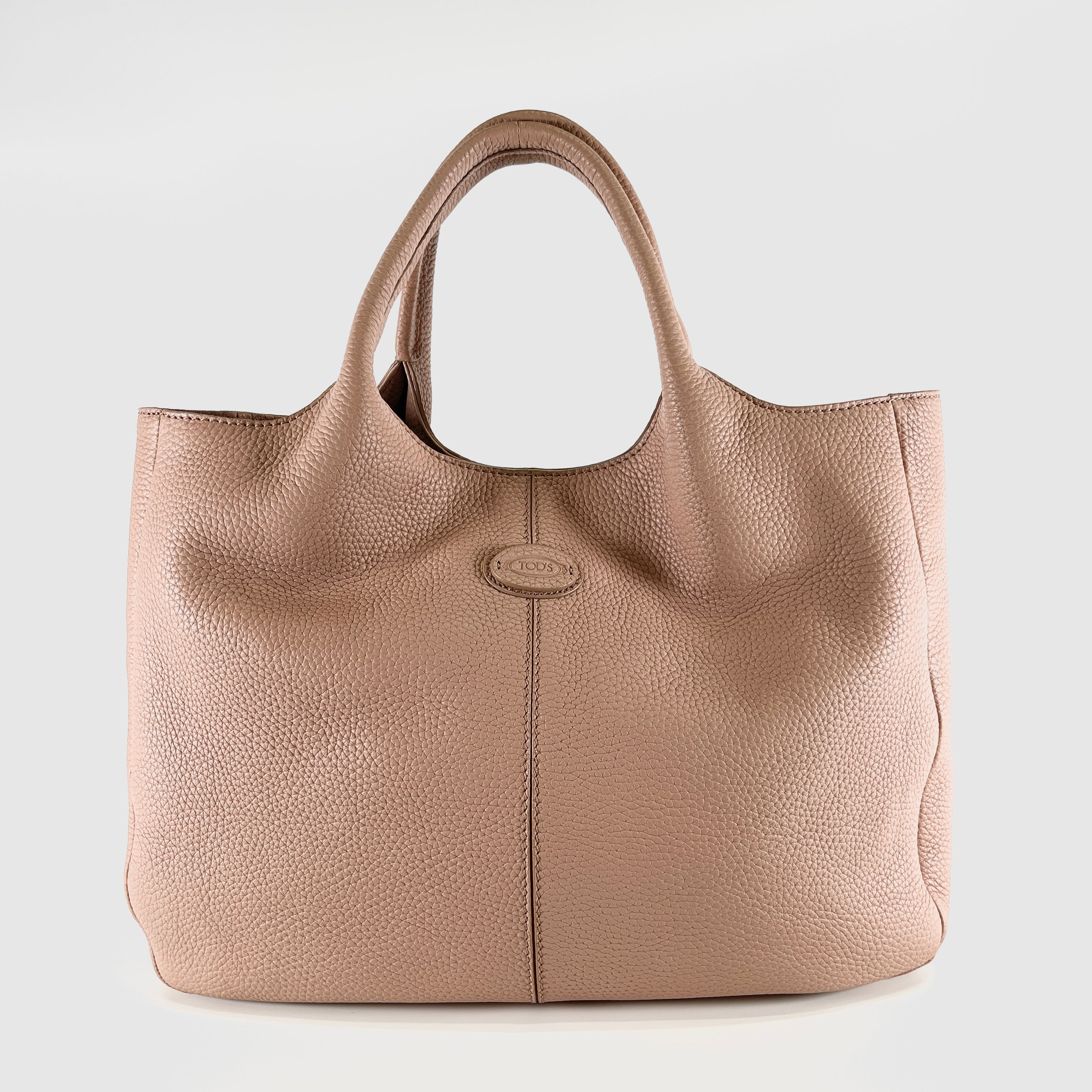 2606 secondhand TOD'S logo shopping bag leather Tote Bag beige