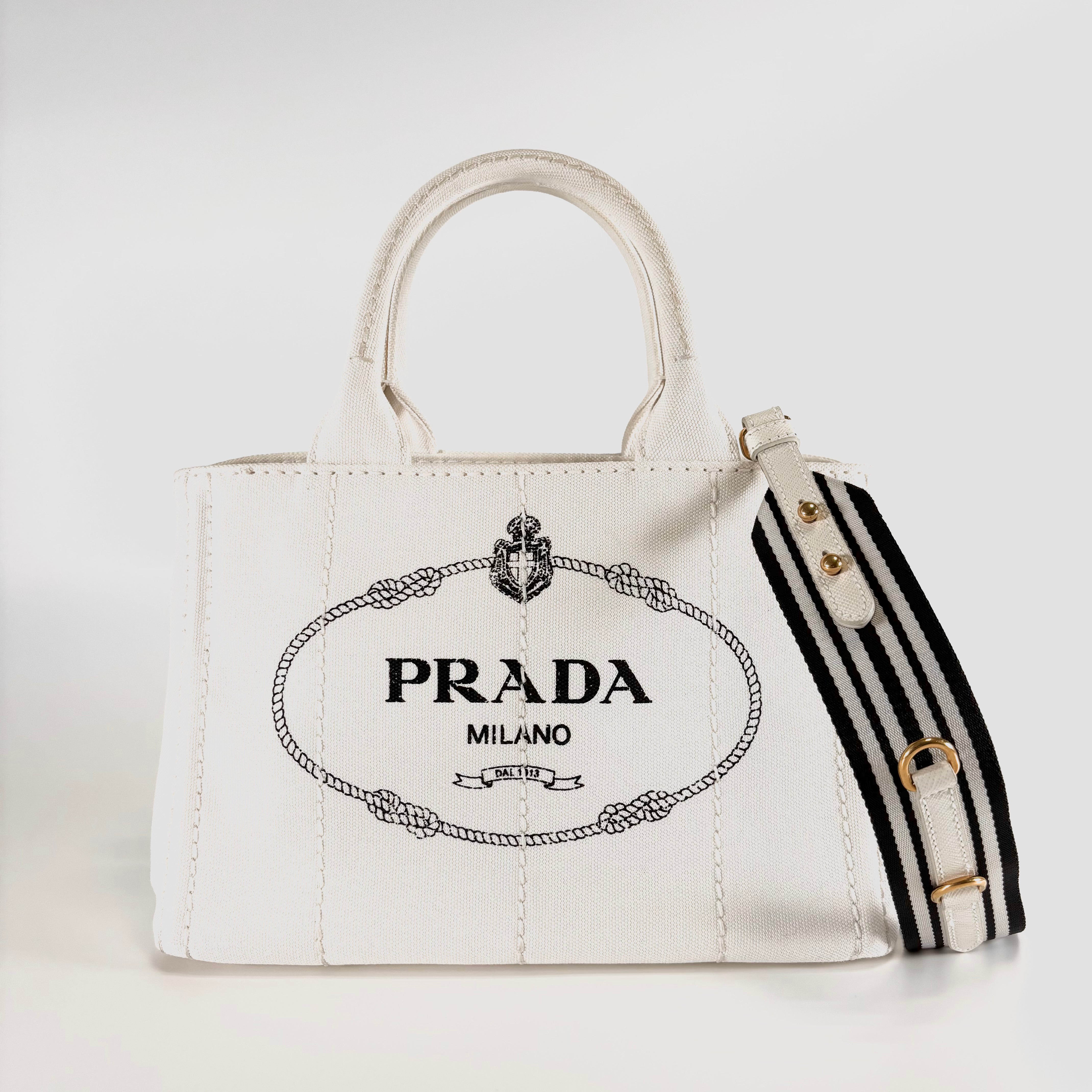 PRADA Canapa Medium Tote Bag Ivory