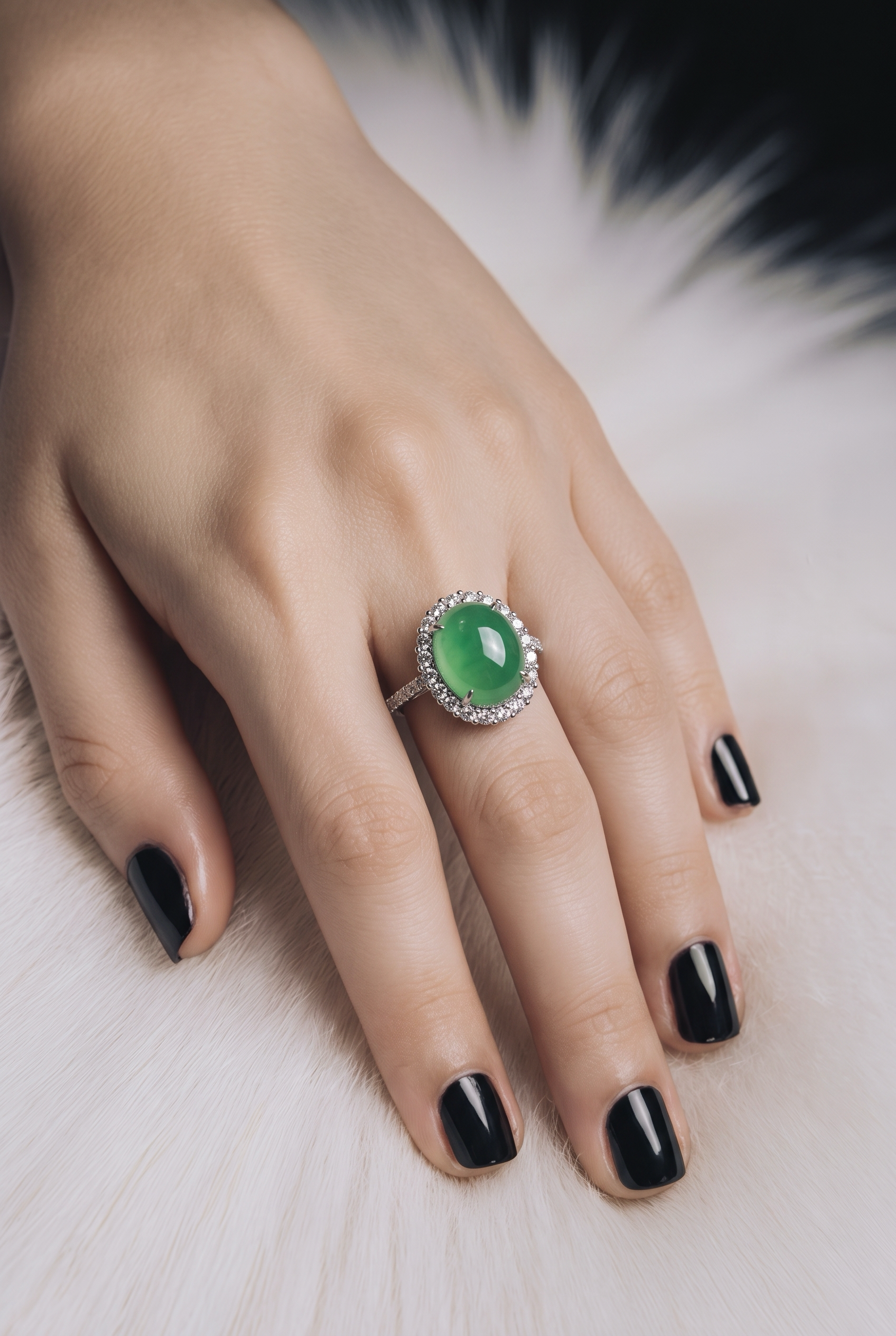 2607 secondhand Pt900 ring Jade 5.093/ D0.58ct Total 6.9g