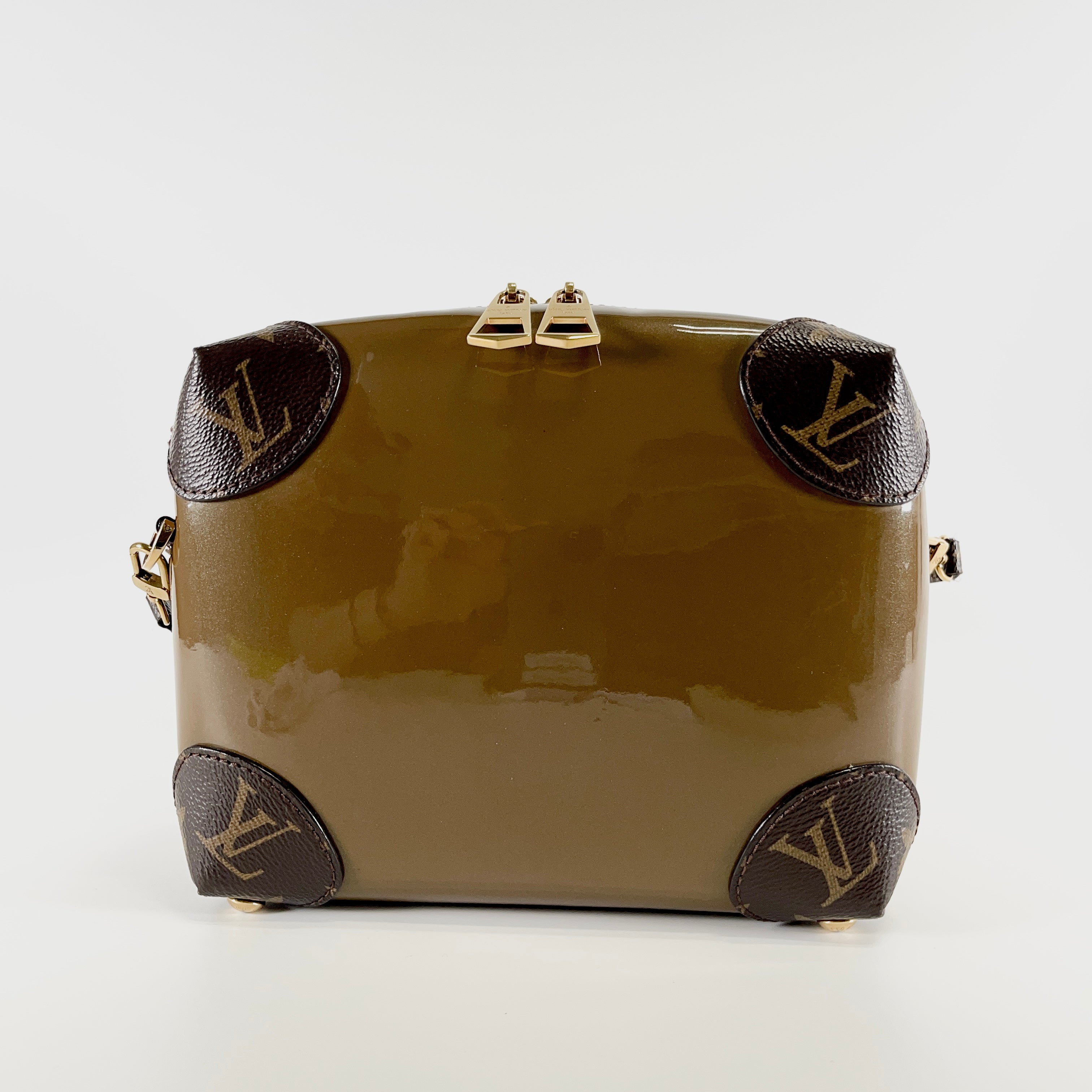 2606 secondhand LV Monogram M54390 patent bronze PL4147 fastener shoulder strap