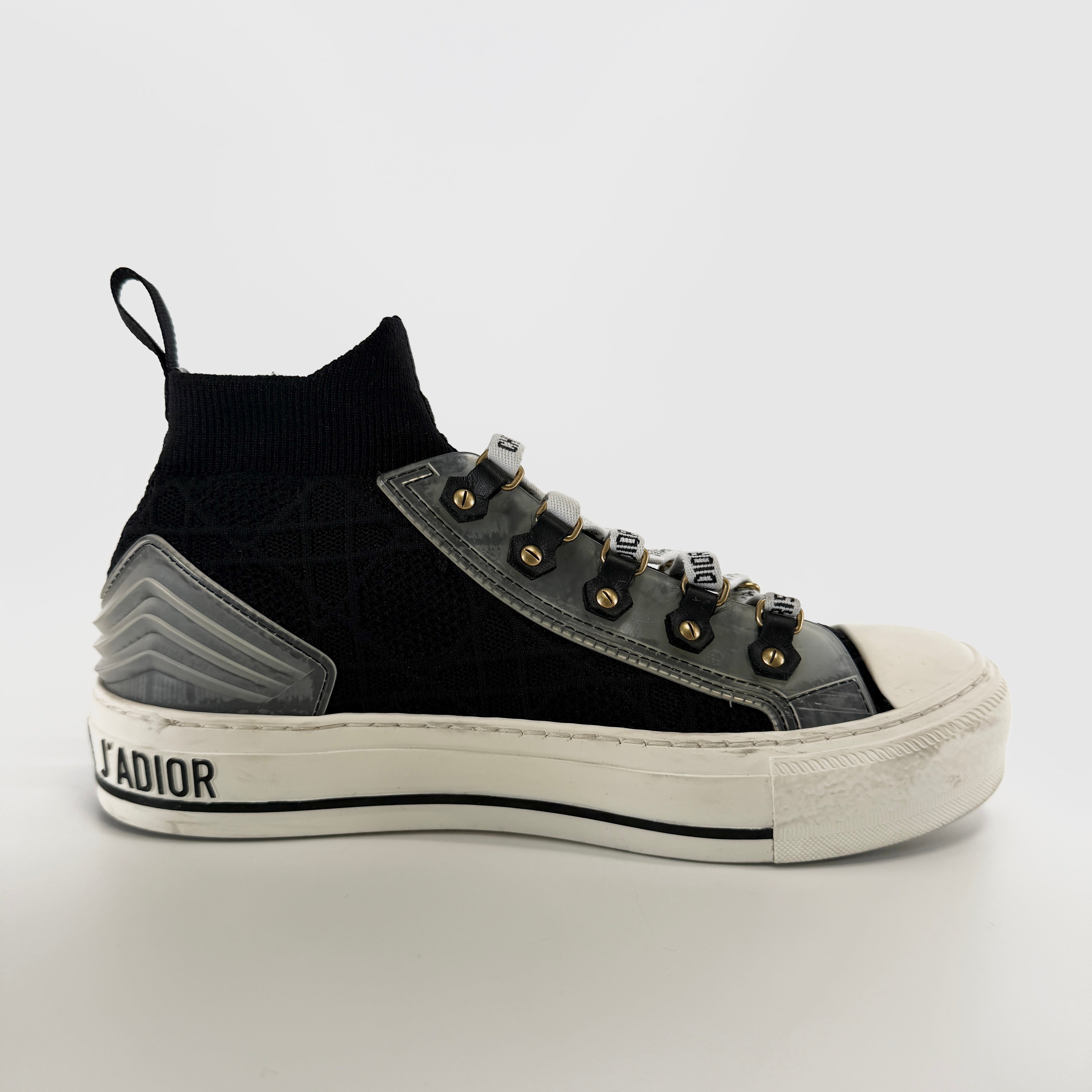 2607 secondhand CD WALK'N'DIOR leather × fabric sneakers 36 Women's black logo knit Cannage