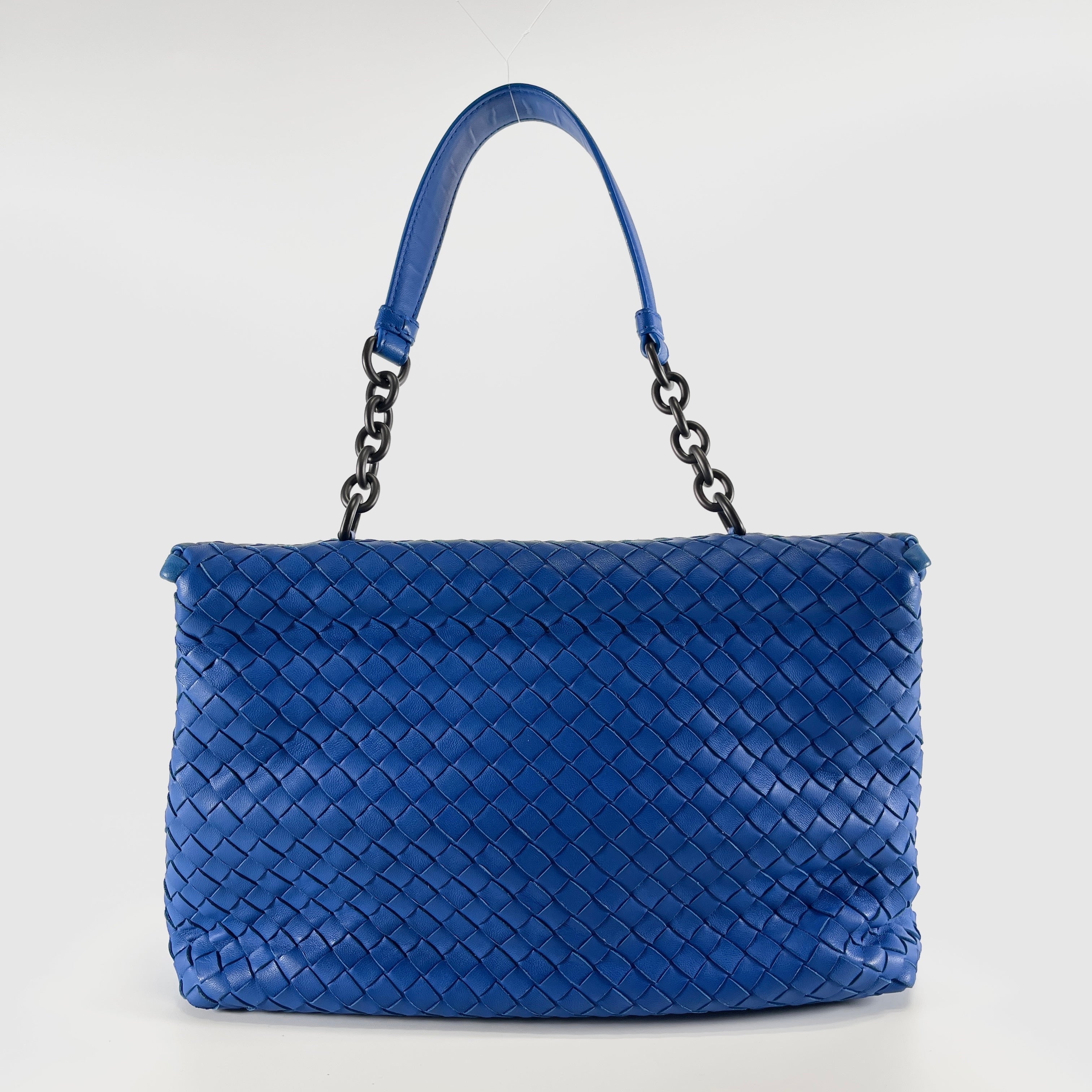2606 secondhand BOTTEGAVENETA Intrecciato Olympia leather Chain Shoulder Bag blue mirror With