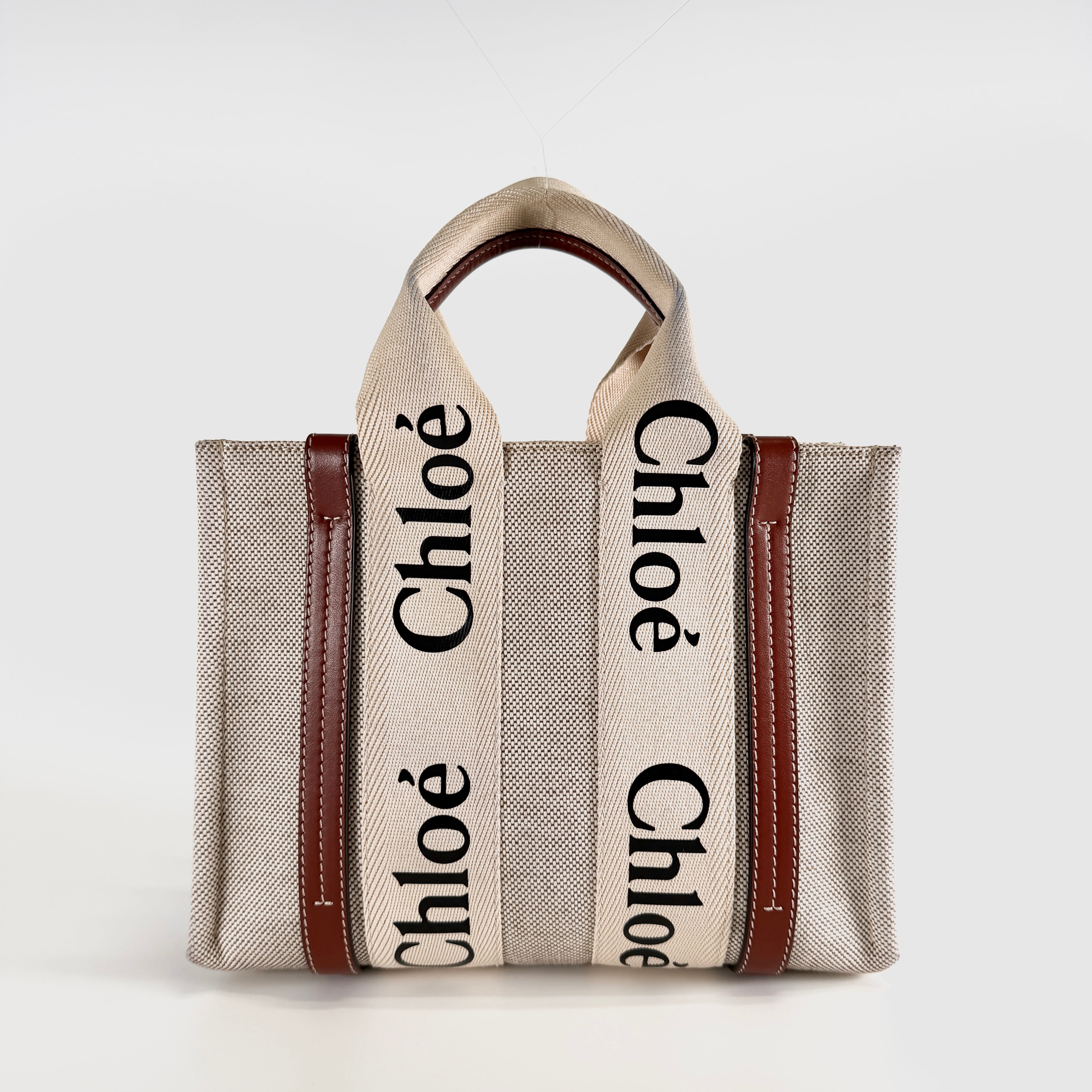 2607 secondhand Chloe Woody Small canvas × leather 2WAY hand bag beige Brown