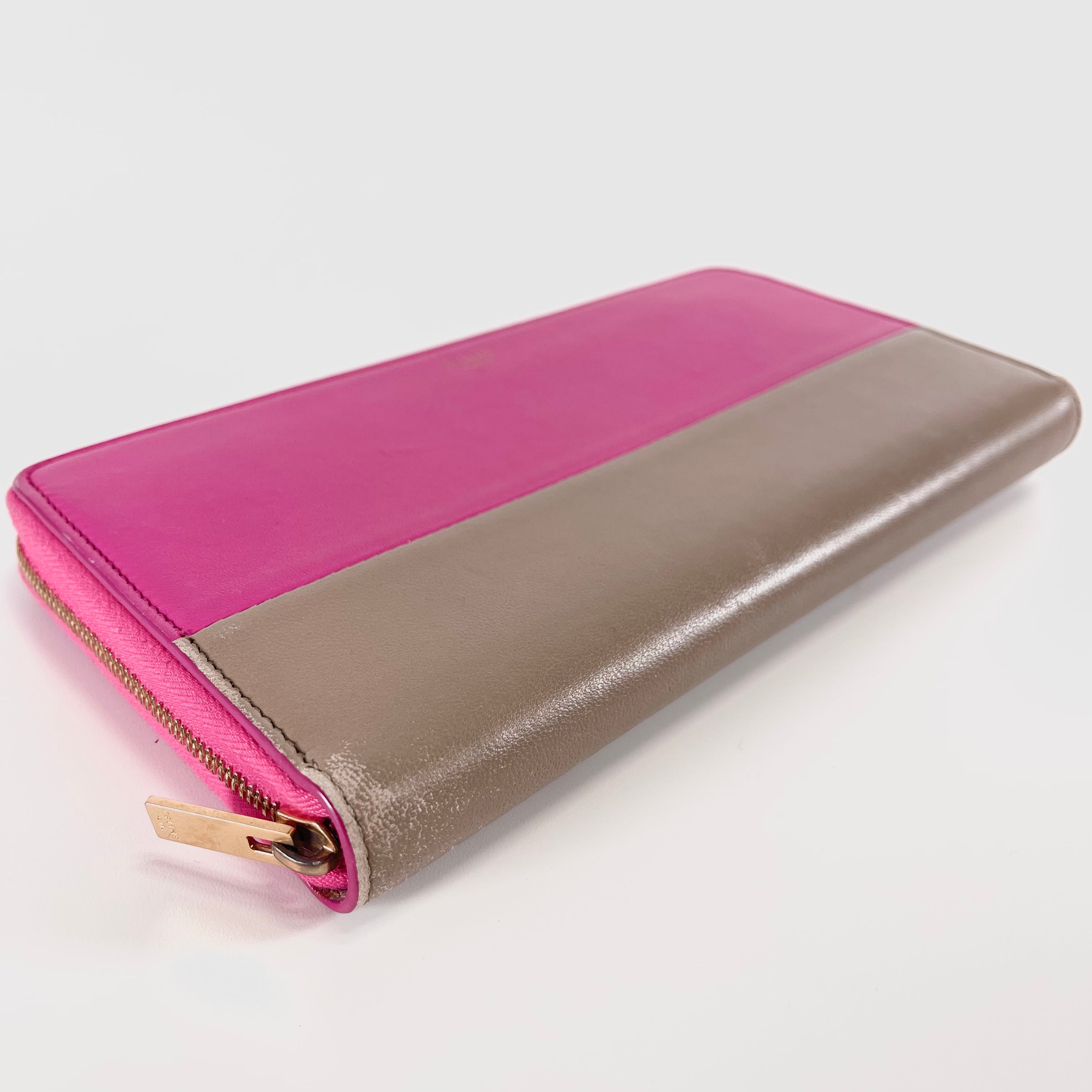2605 secondhand CELINE leather Long Wallet pink Greige