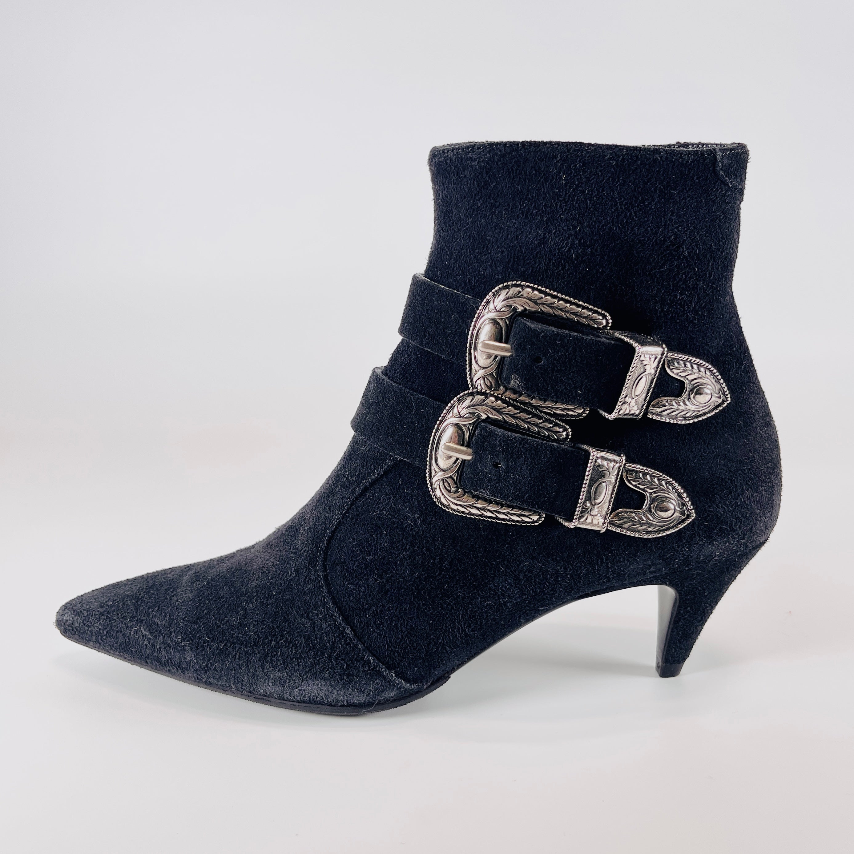 2605 secondhand SAINTLAURENT Saint Laurent Paris suede short boots 37 Women's black 554650 box belt