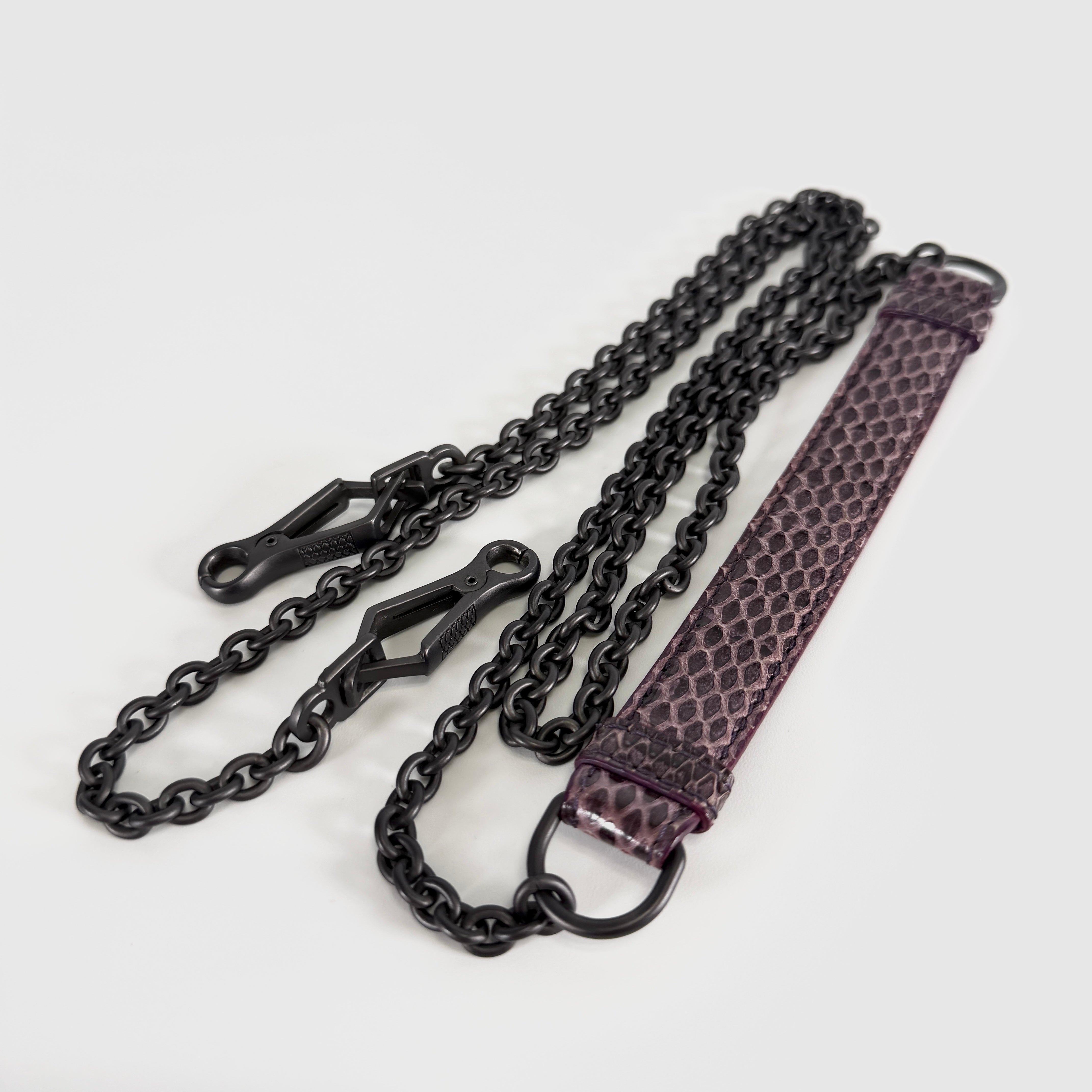 2607 secondhand BOTTEGAVENETA Intrecciato leather × Python Chain Shoulder Bag purple