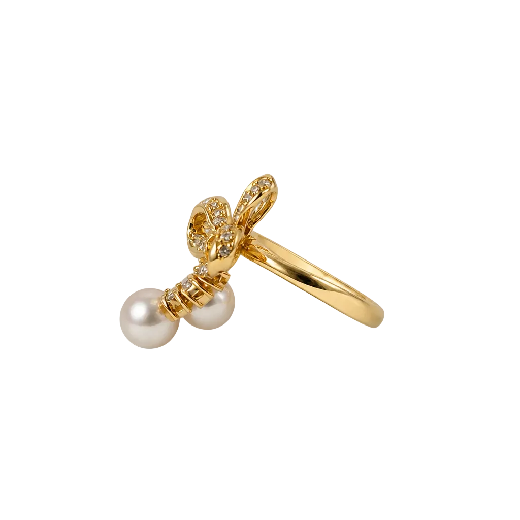 2607 secondhand K18 ring Pearl 7.3mm D0.50ct Total 8.2g