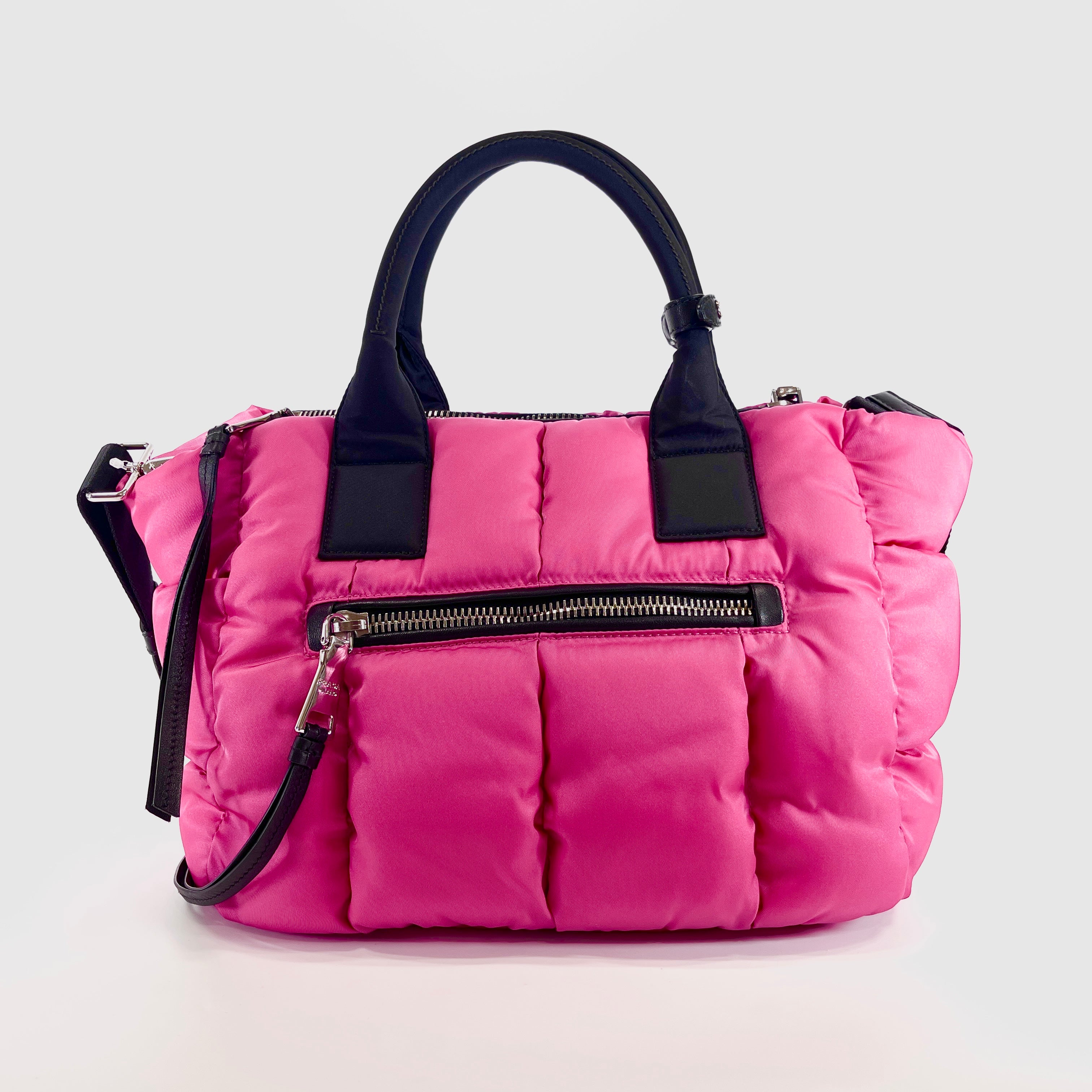 2604 secondhand PRADA hand bag bar ? logo plate nylon pink
