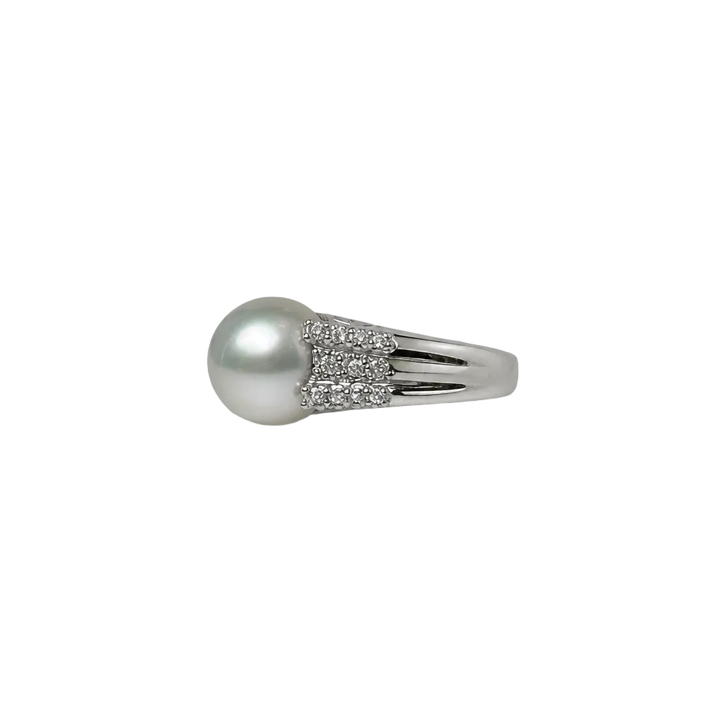 2607 Secondhand ring white pearl 11.8mm D0.50ct Total 9.8g