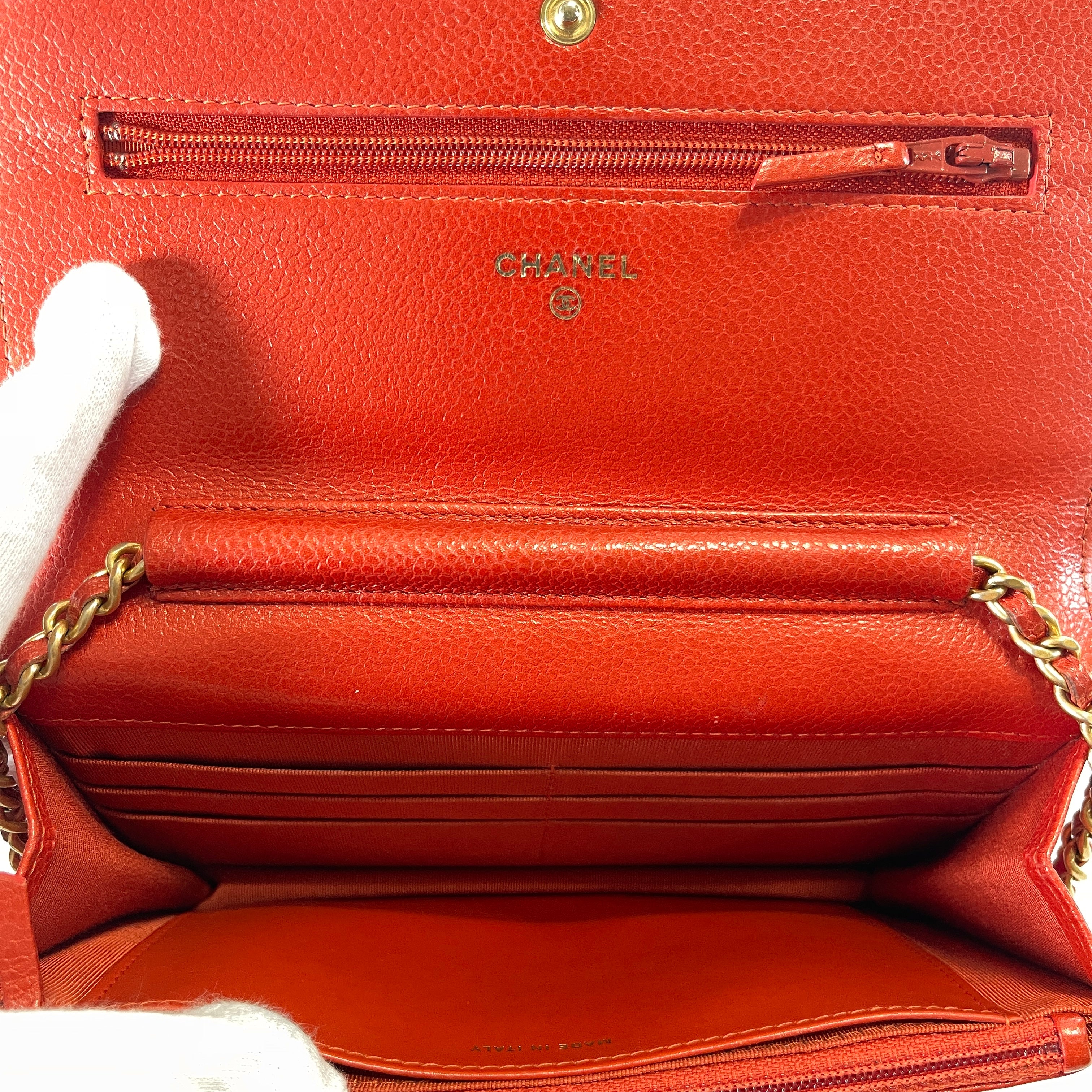 2605 secondhand CHANEL Chain Wallet caviar Red