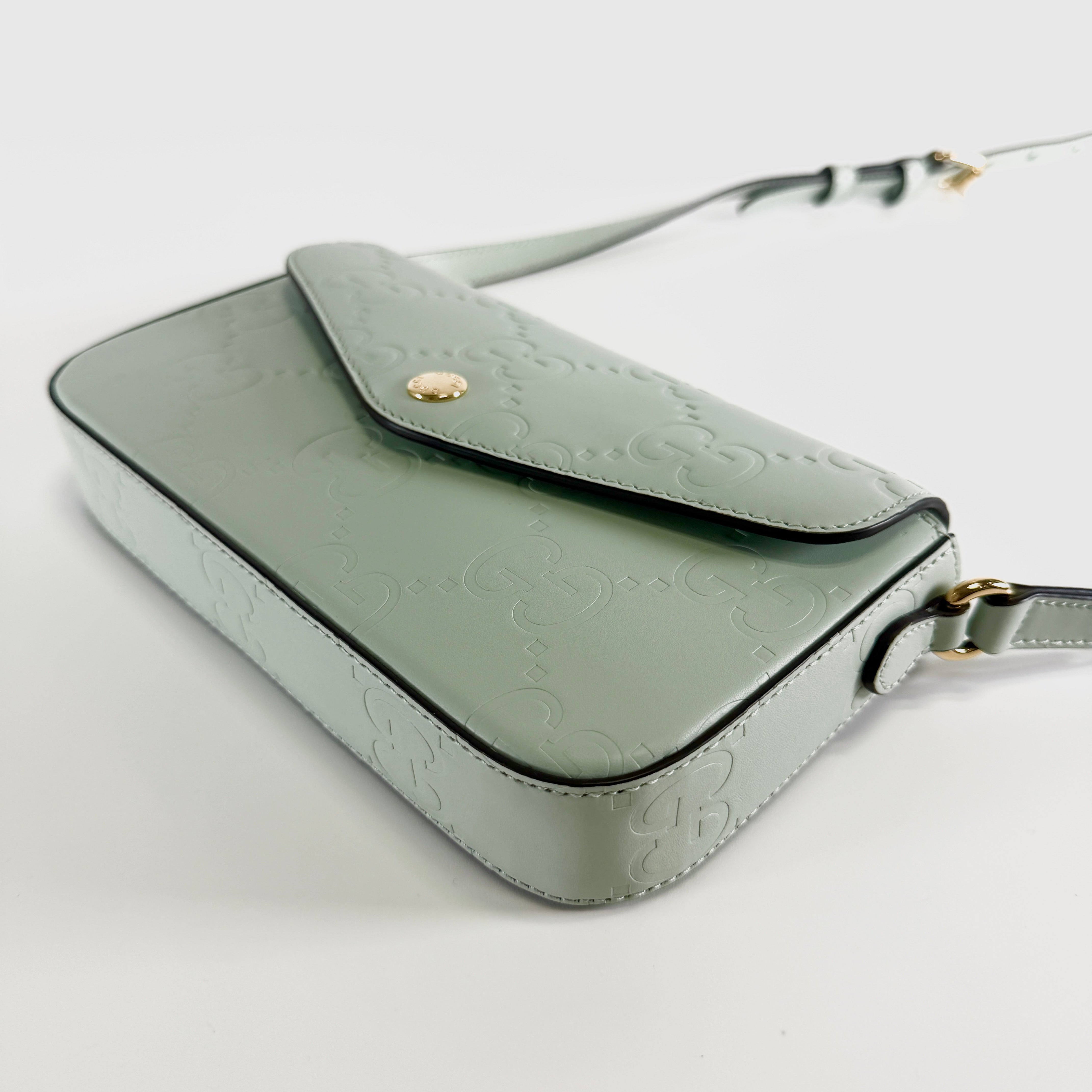2607 secondhand GUCCI GG supermarket mini leather Shoulder bag green 772794