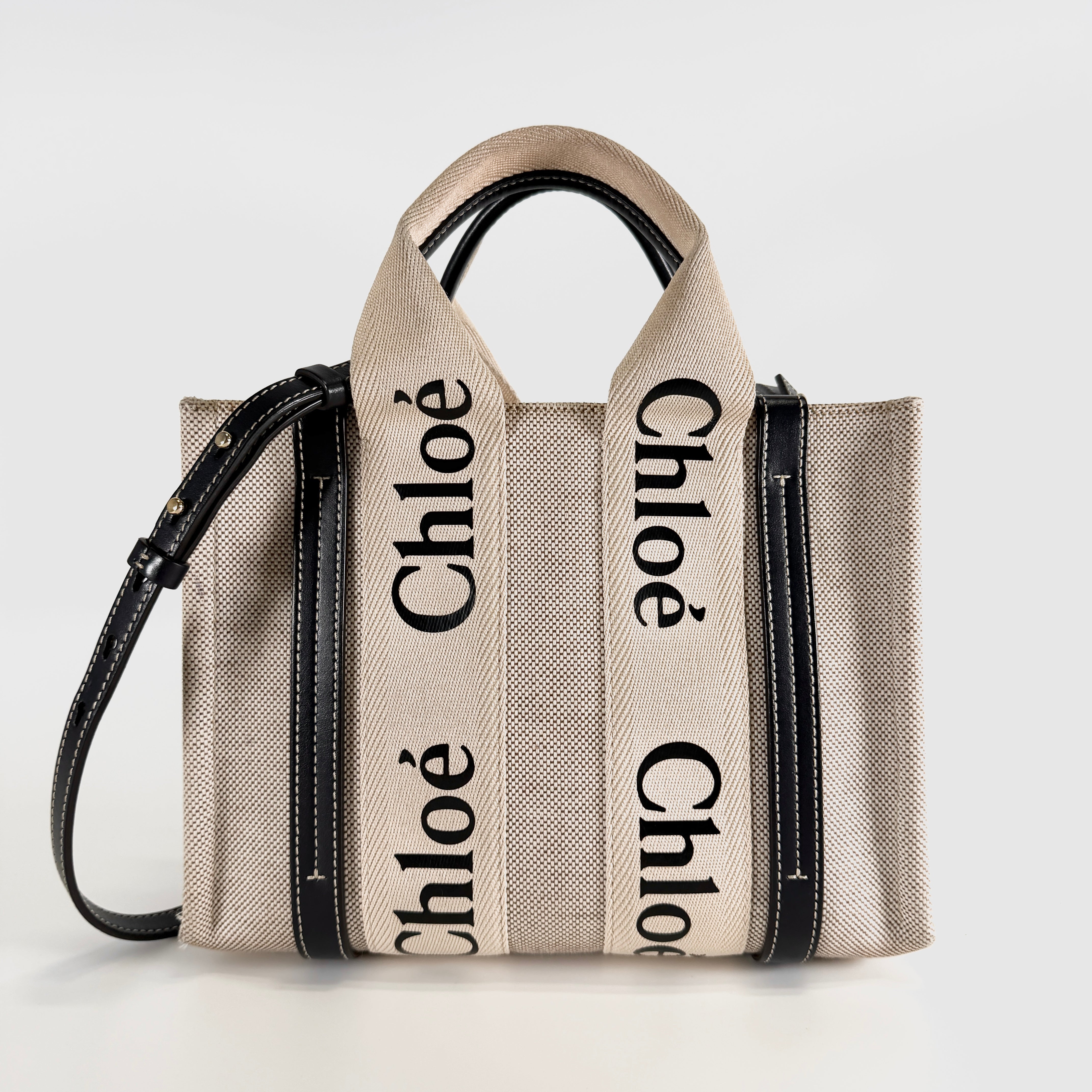 2607 secondhand Chloe Woody Small canvas 2WAY hand bag beige × Navy