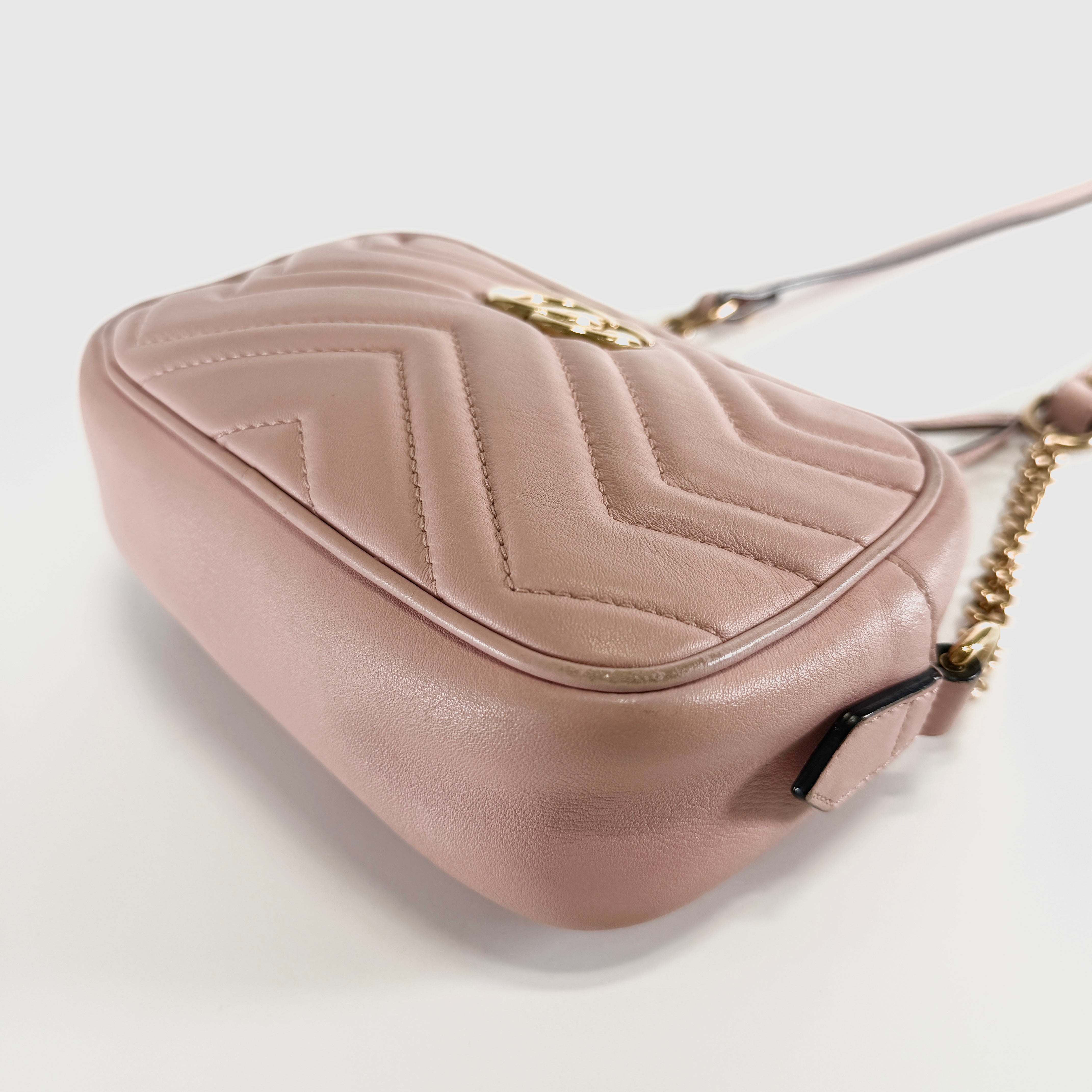 2607 secondhand GUCCI GG Marmont leather Chain Shoulder Bag pink 448065