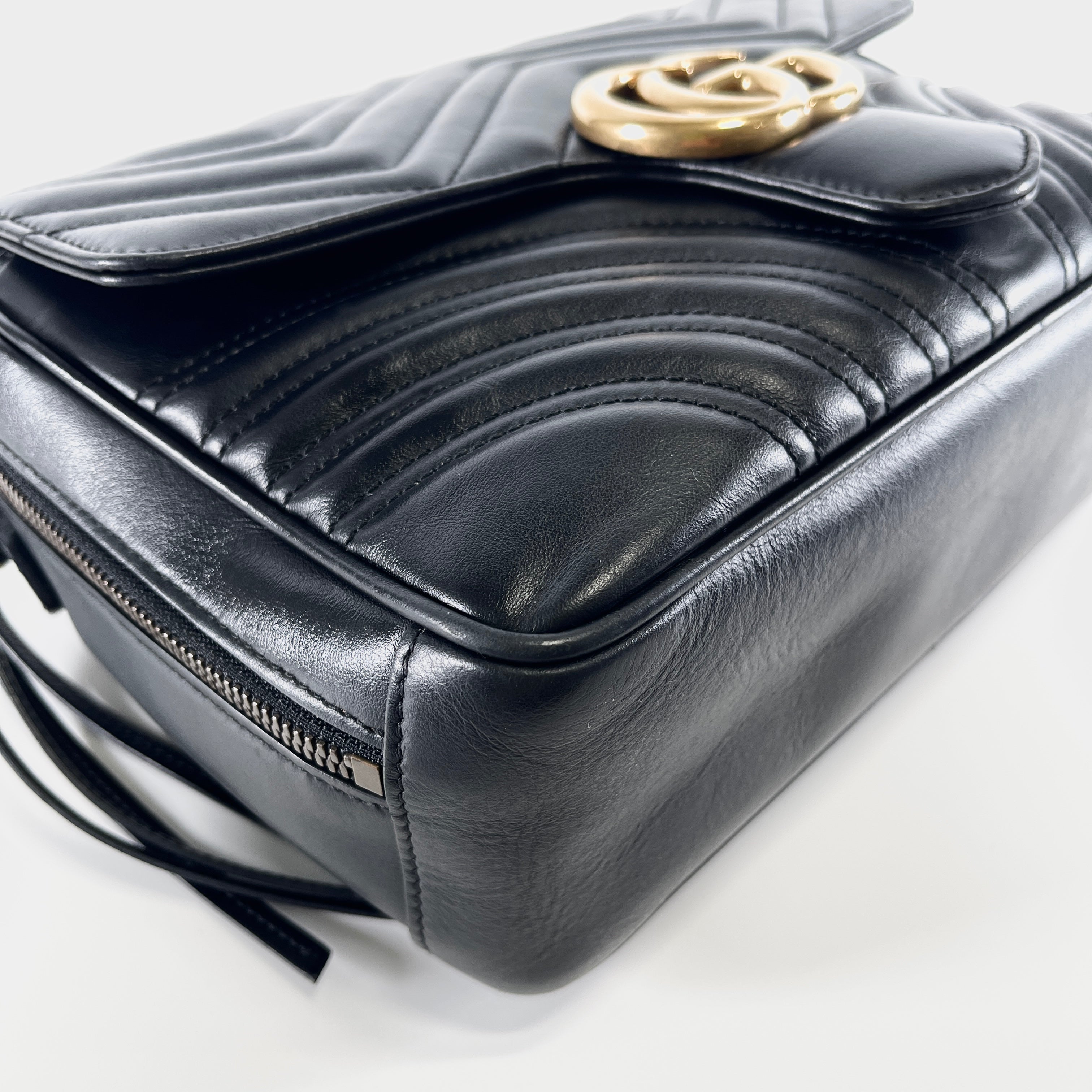 2606 secondhand GUCCI GG Marmont leather 2WAY hand bag black 498100