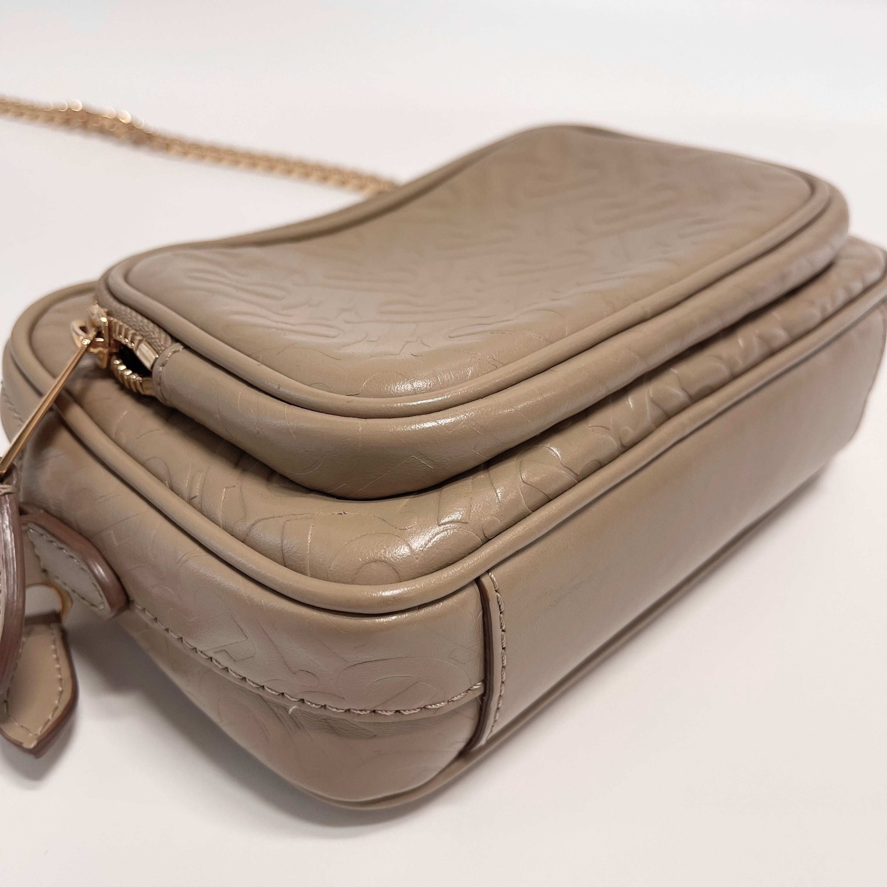 2605 secondhand BURBERRY leather TB Monogram Shoulder bag beige
