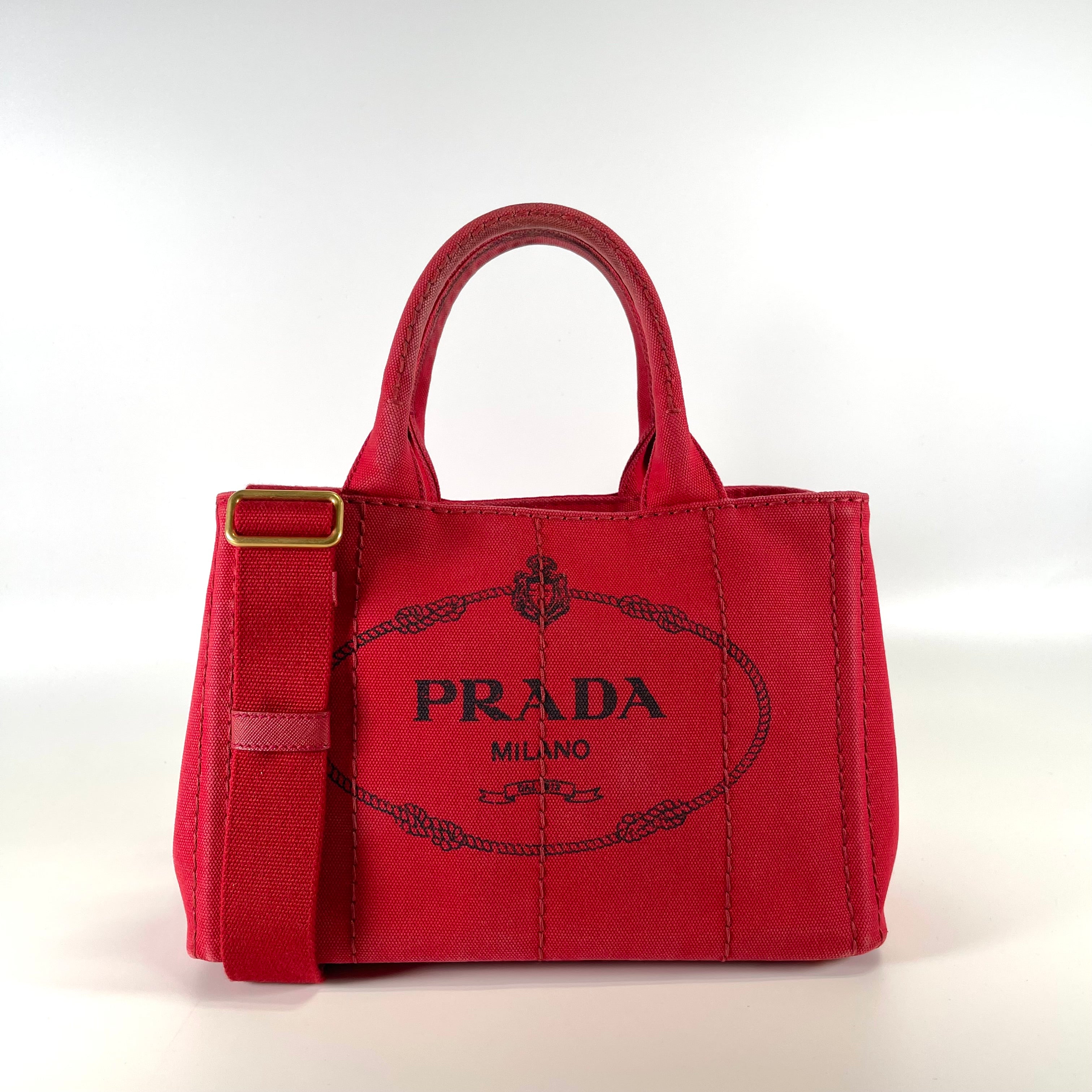 2512 secondhand  PRADA Canapa hand bag Red canvas
