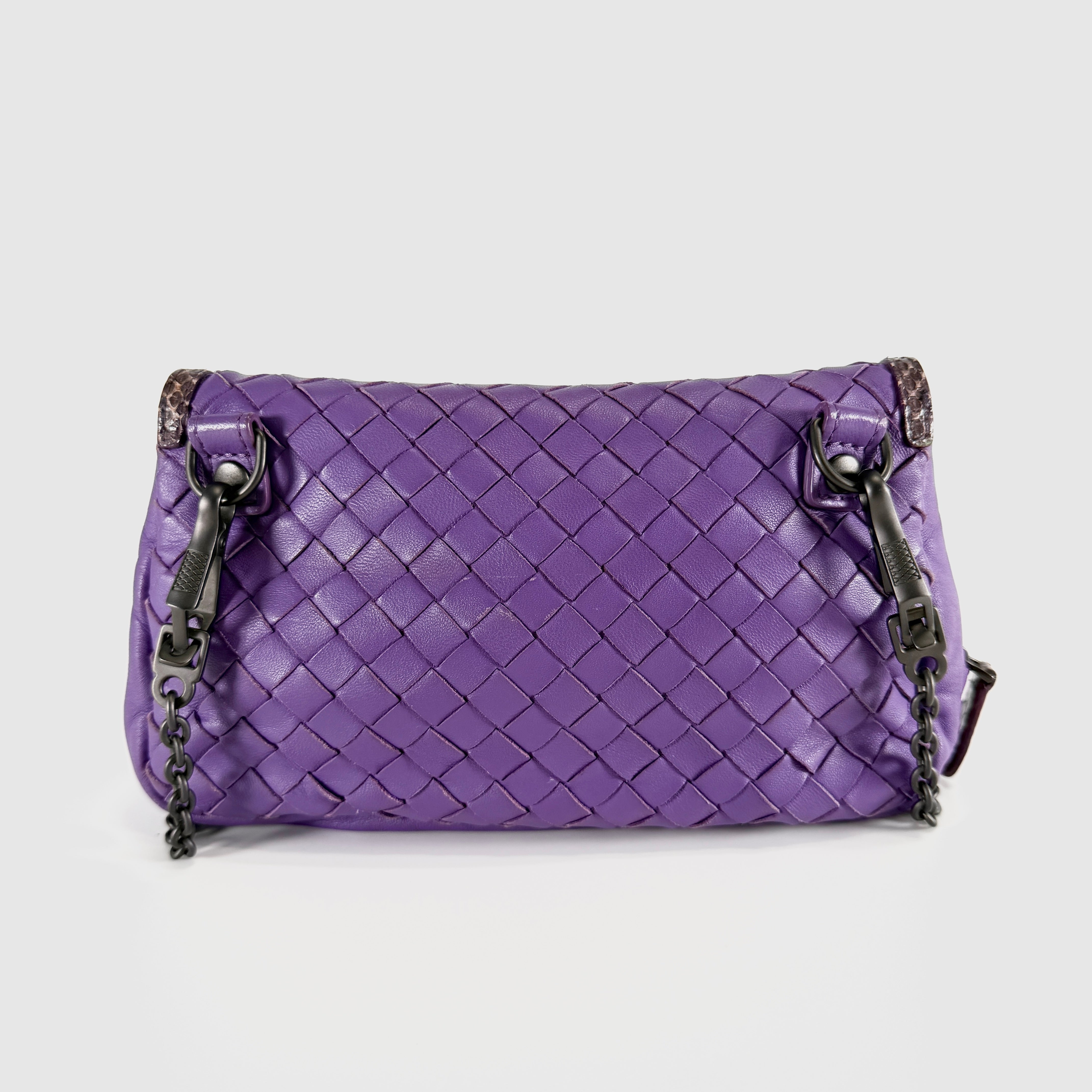 2607 secondhand BOTTEGAVENETA Intrecciato leather × Python Chain Shoulder Bag purple