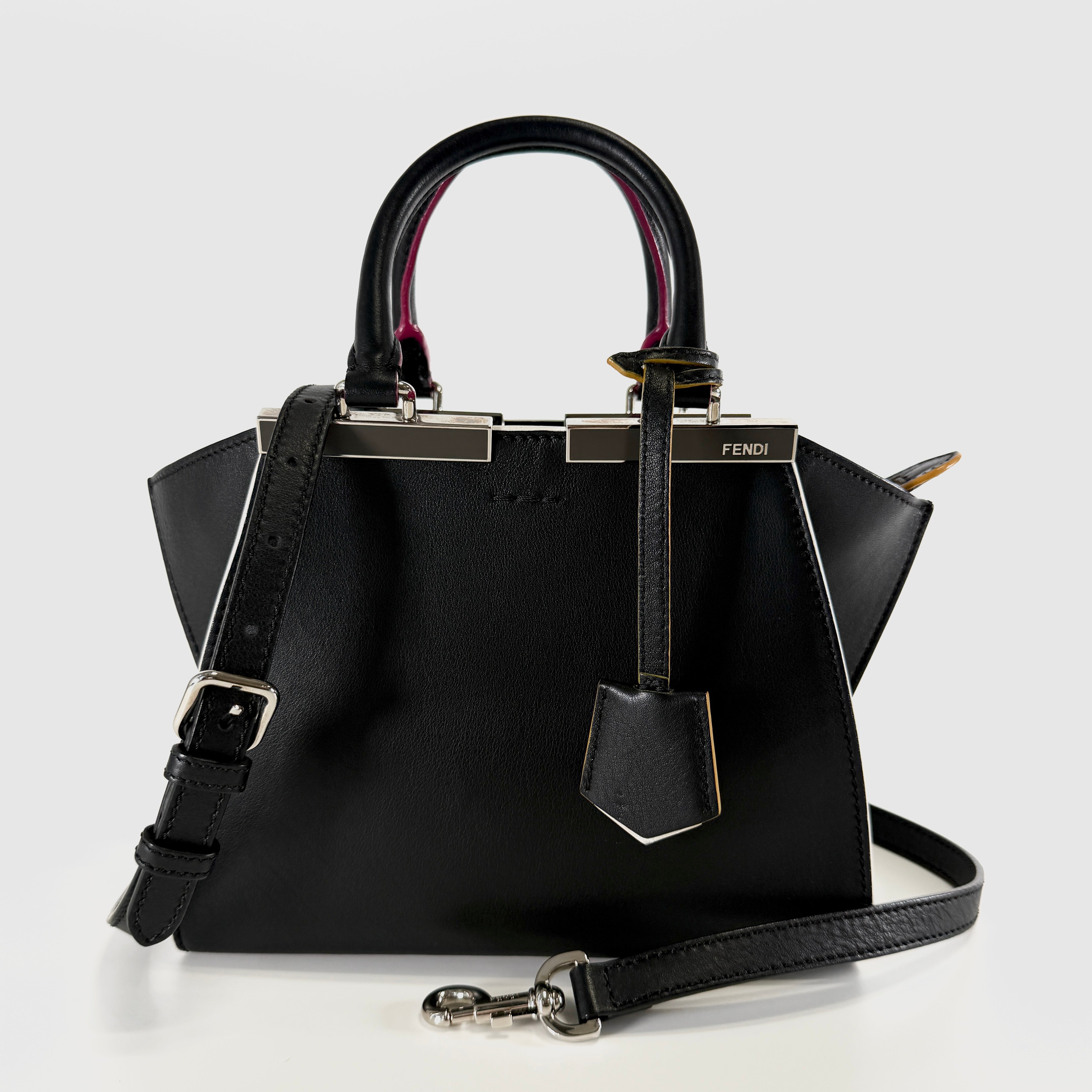 2607 secondhand FENDI Petit Troisjours leather 2WAY hand bag black 8BH333
