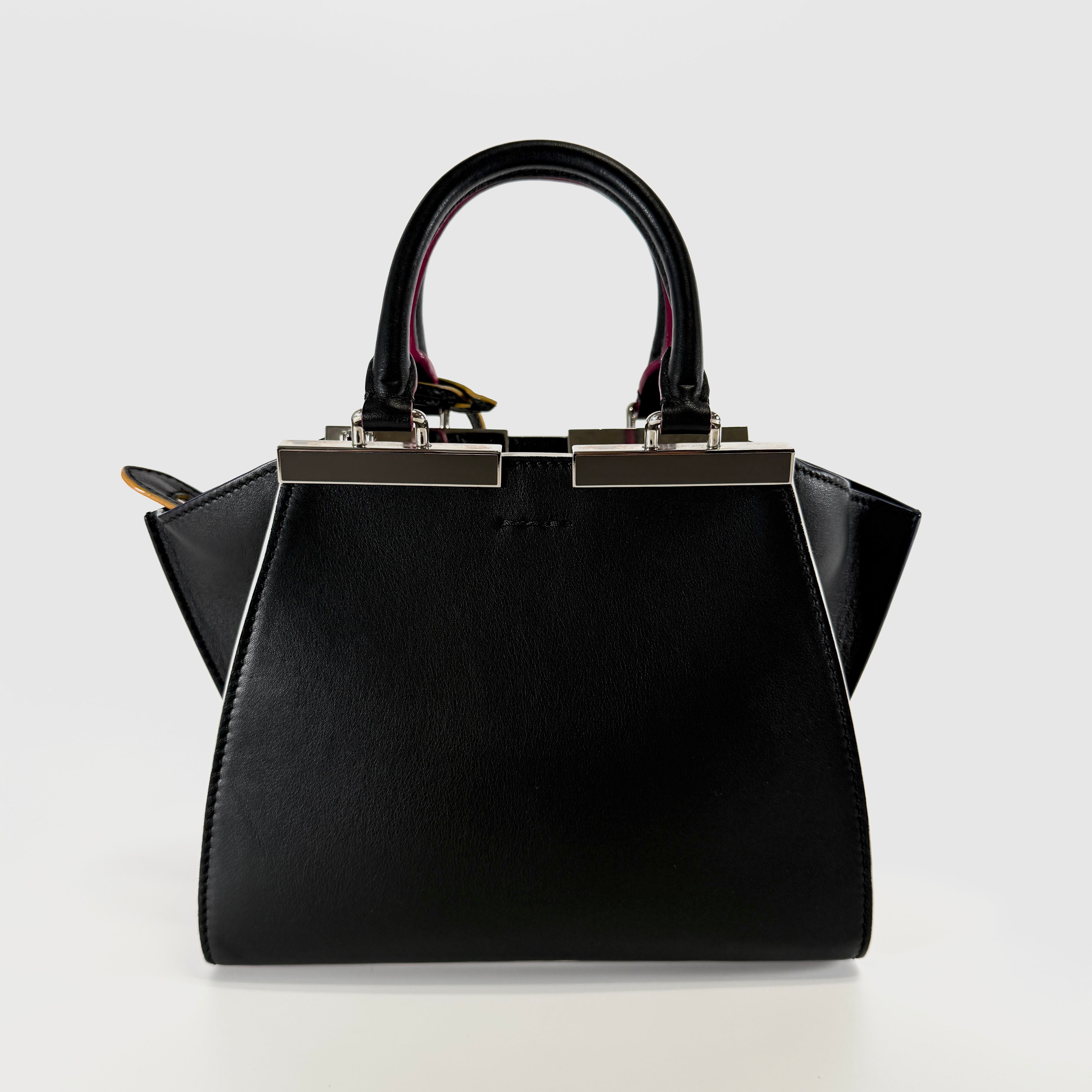 2607 secondhand FENDI Petit Troisjours leather 2WAY hand bag black 8BH333