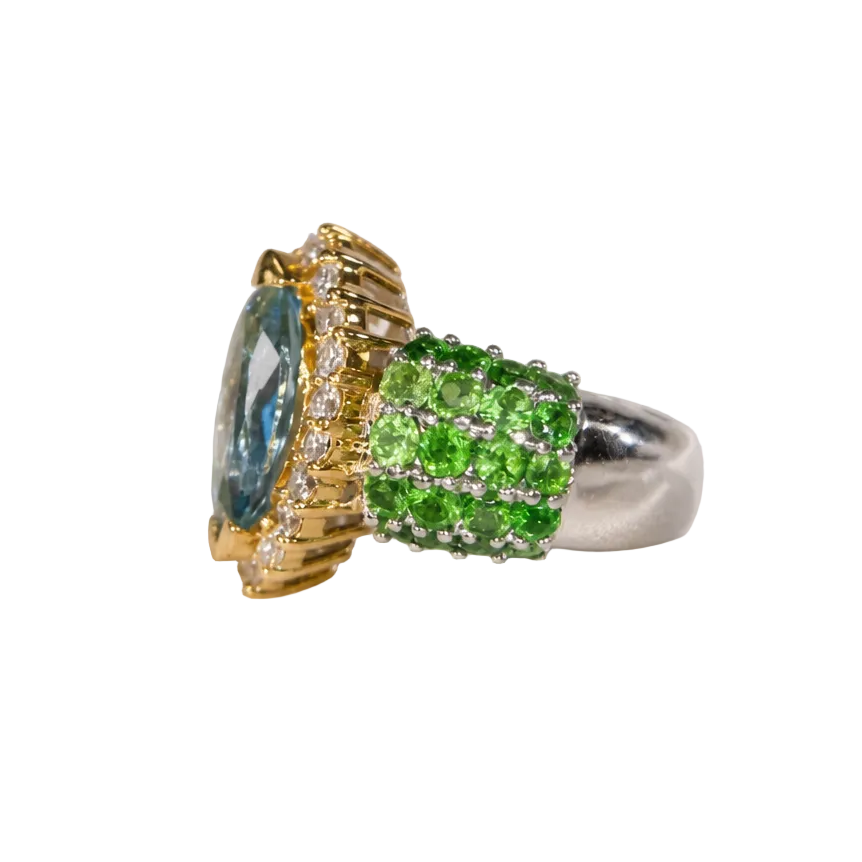 2606 secondhand Pt900/K18 AQ1.35ct/GG1.38ct/D0.45ct 16.2ｇ
