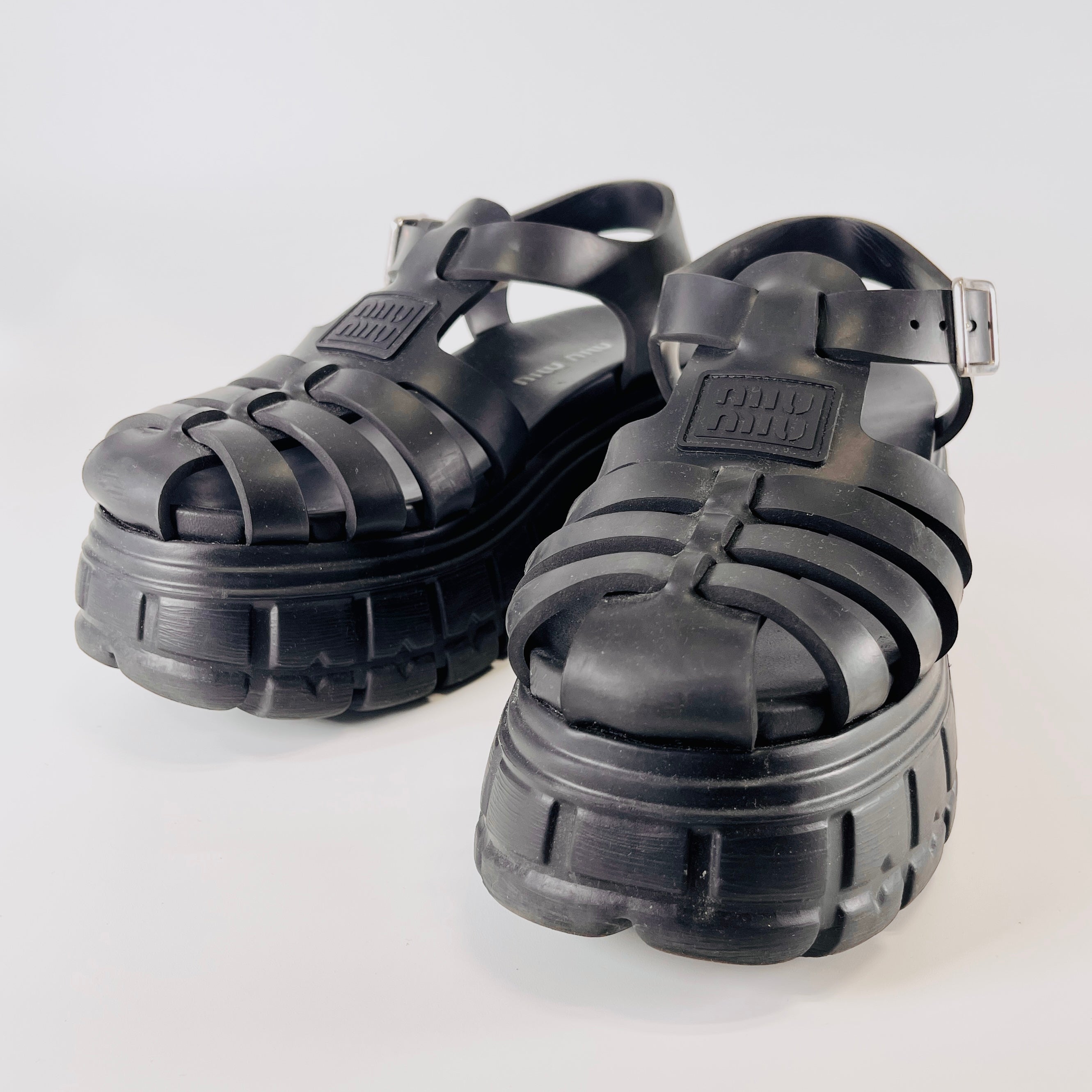 2606 secondhand MIUMIU EVA rubber Sandals 38 Women's black logo Platform