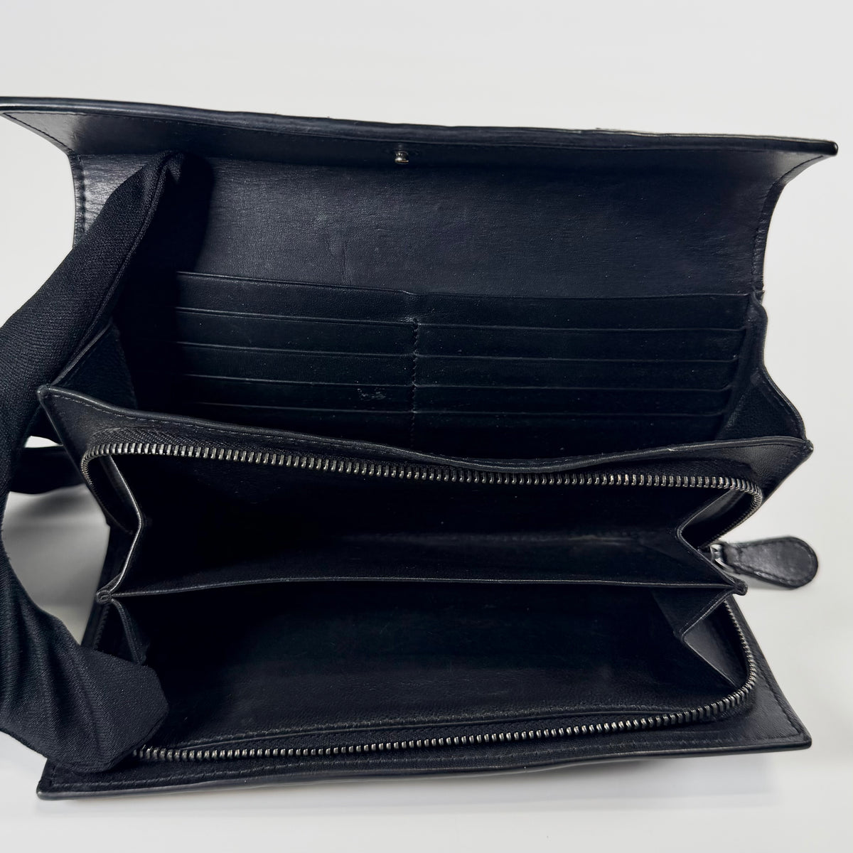 2607 secondhand BOTTEGAVENETA leather × Ostrich Long Wallet black beige