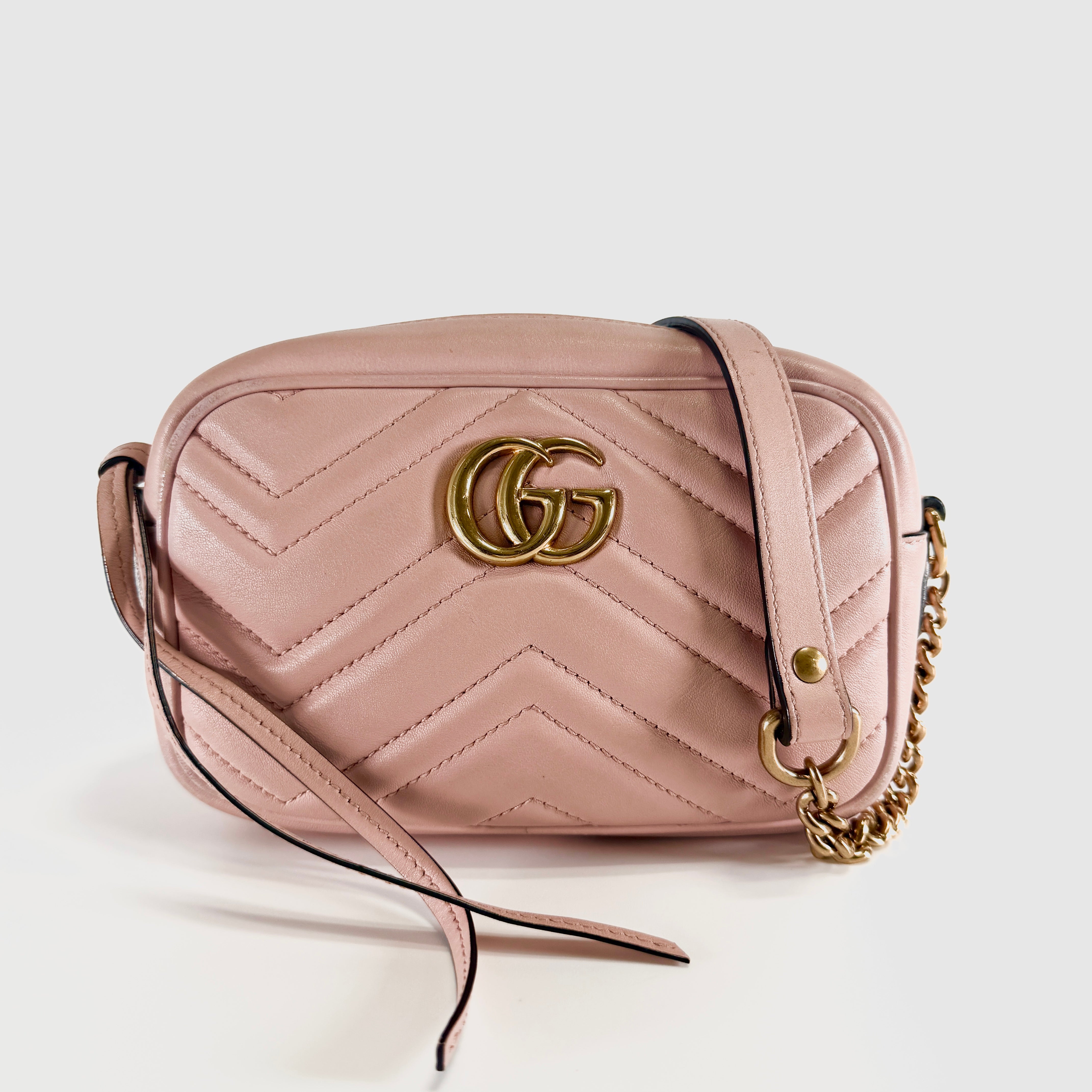 2607 secondhand GUCCI GG Marmont leather Chain Shoulder Bag pink 448065