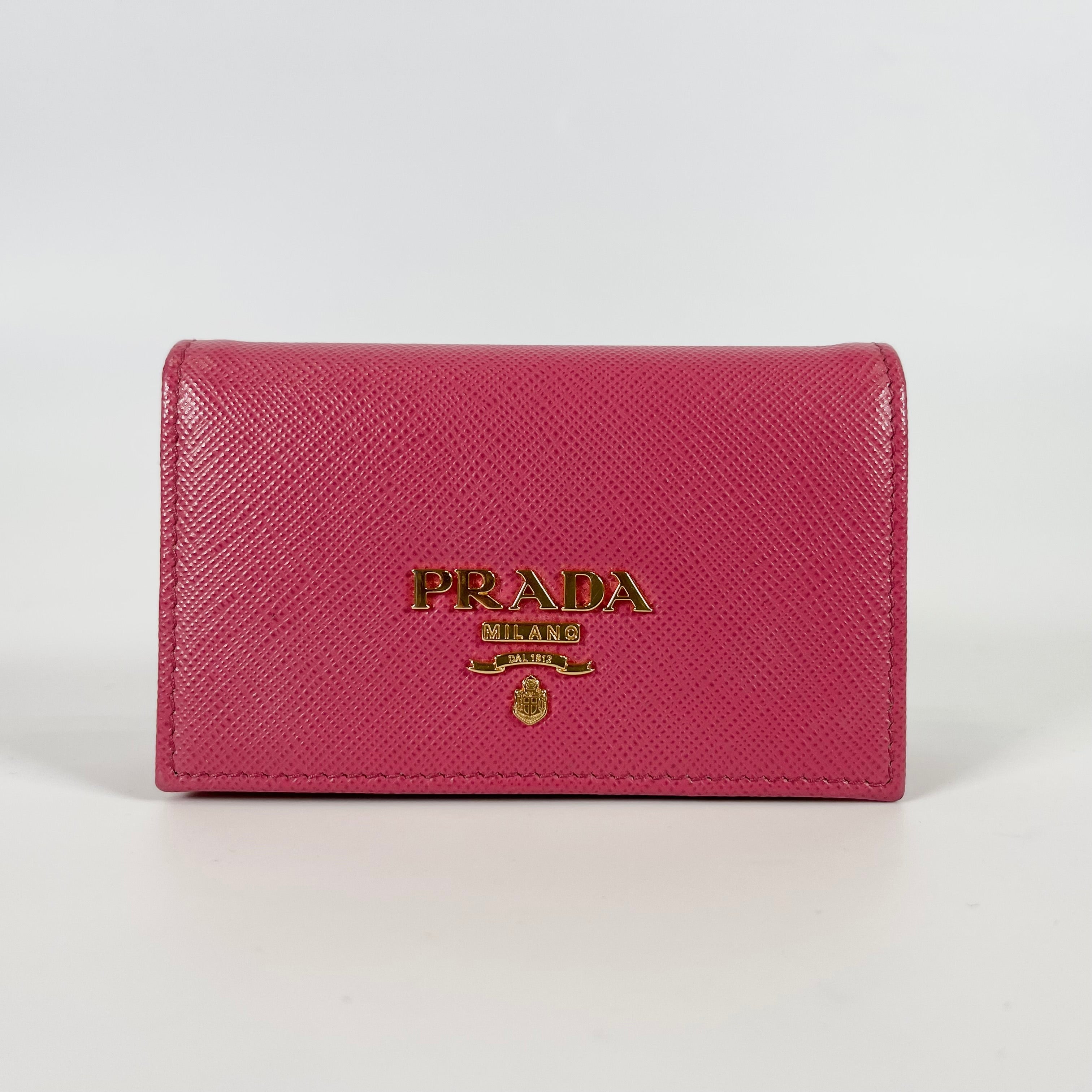 2602 secondhand PRADA Saffiano metal leather Card Case pink