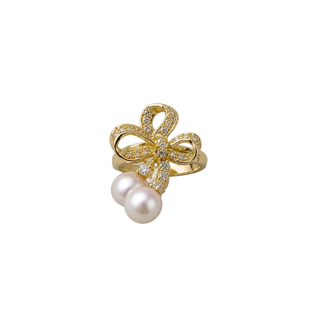 2607 secondhand K18 ring Pearl 7.3mm D0.50ct Total 8.2g