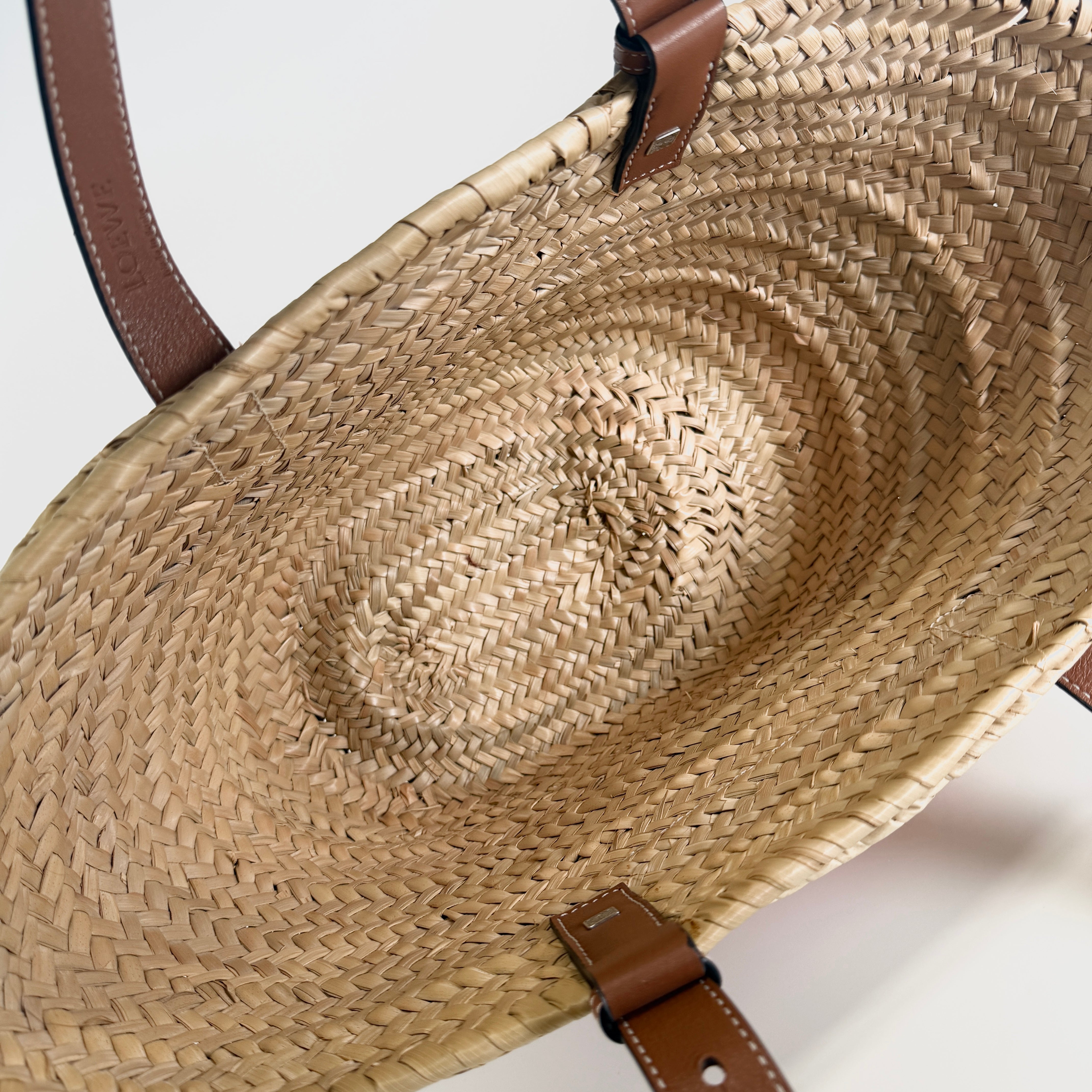2607 secondhand LOEWE basket medium raffia × leather basket bag beige orange