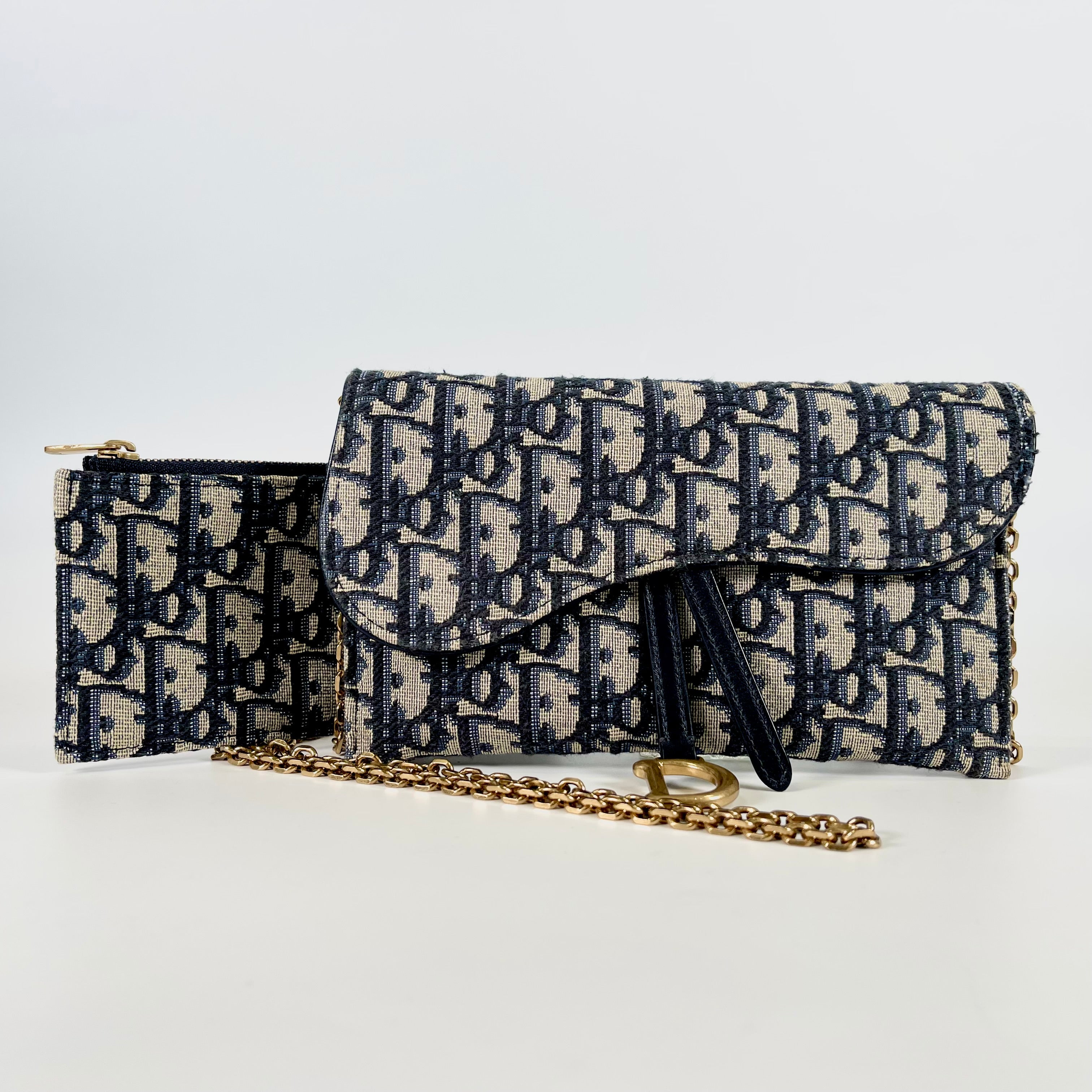 2603 secondhand CD of leak saddle canvas x leather Chain Wallet Navy