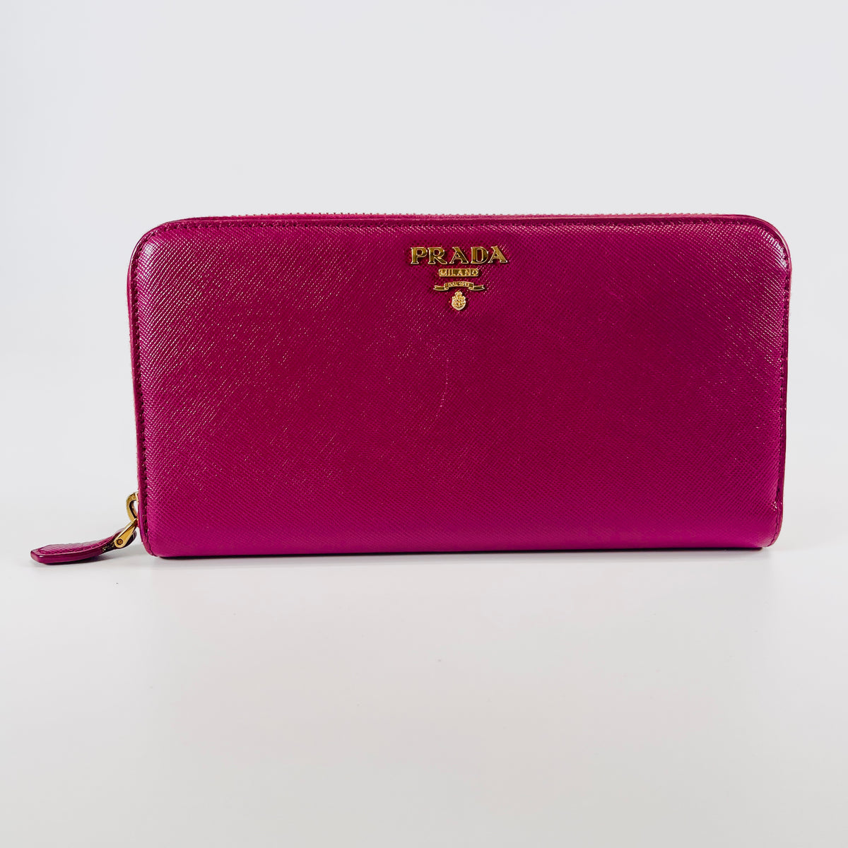 2607 secondhand PRADA round Zipper Long wallet Saffiano purple box