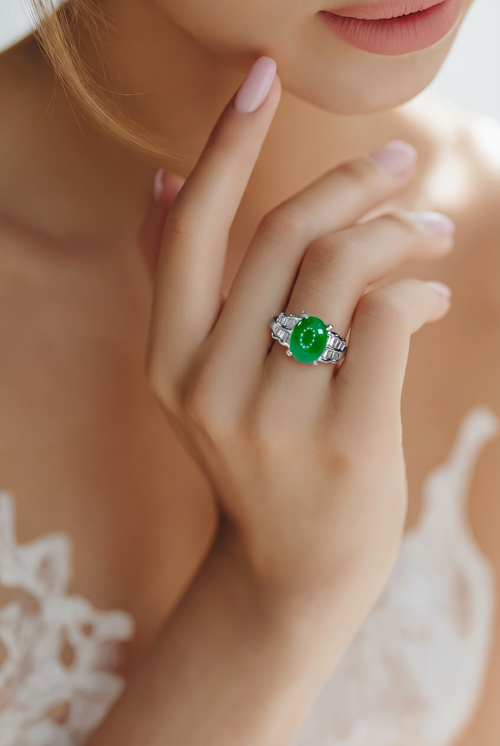 2605 secondhand Pt850 ring jade 2.65/D0.38ct 　6.3g　#9