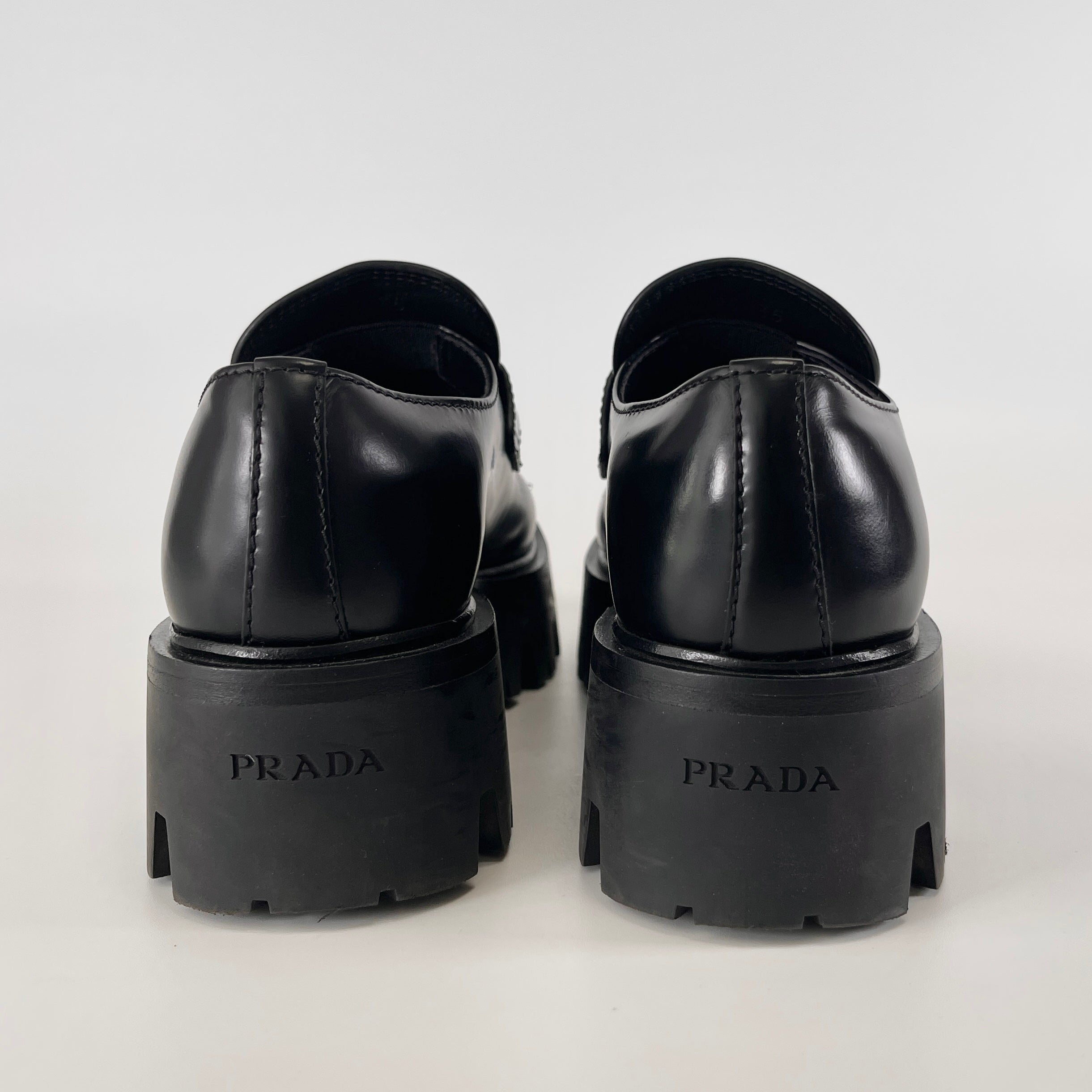 2604 secondhand PRADA mono leather Loafers 35 Women's black 185 Triangle Logo