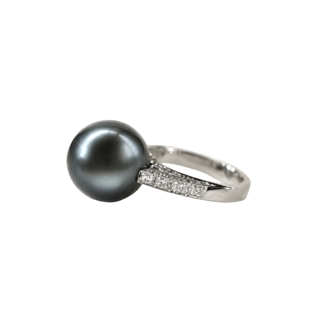 2606 secondhand K18WG BK Pearl 15mm/」D0.60ct 10.32ｇ