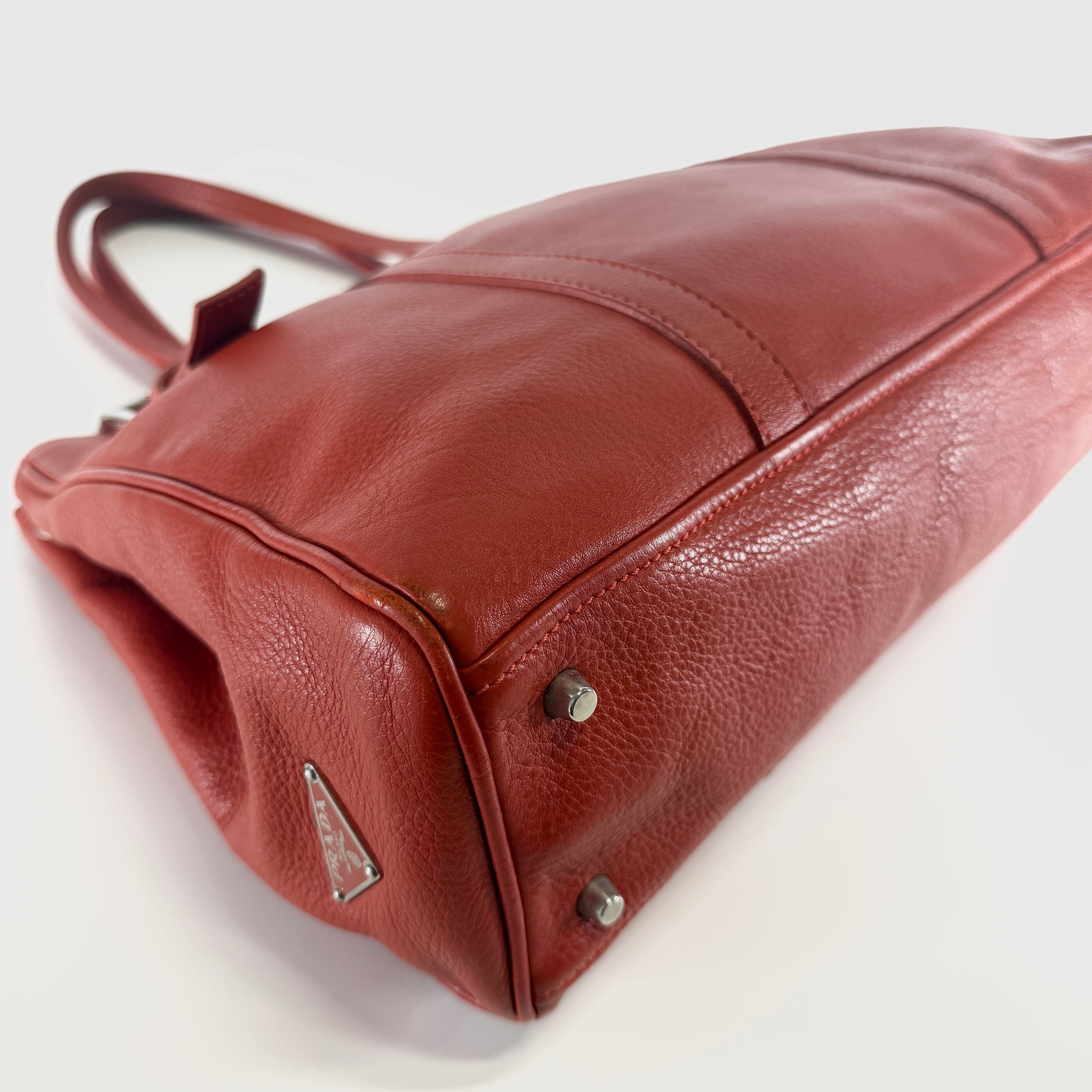 2607 secondhand PRADA leather Tote Bag orange
