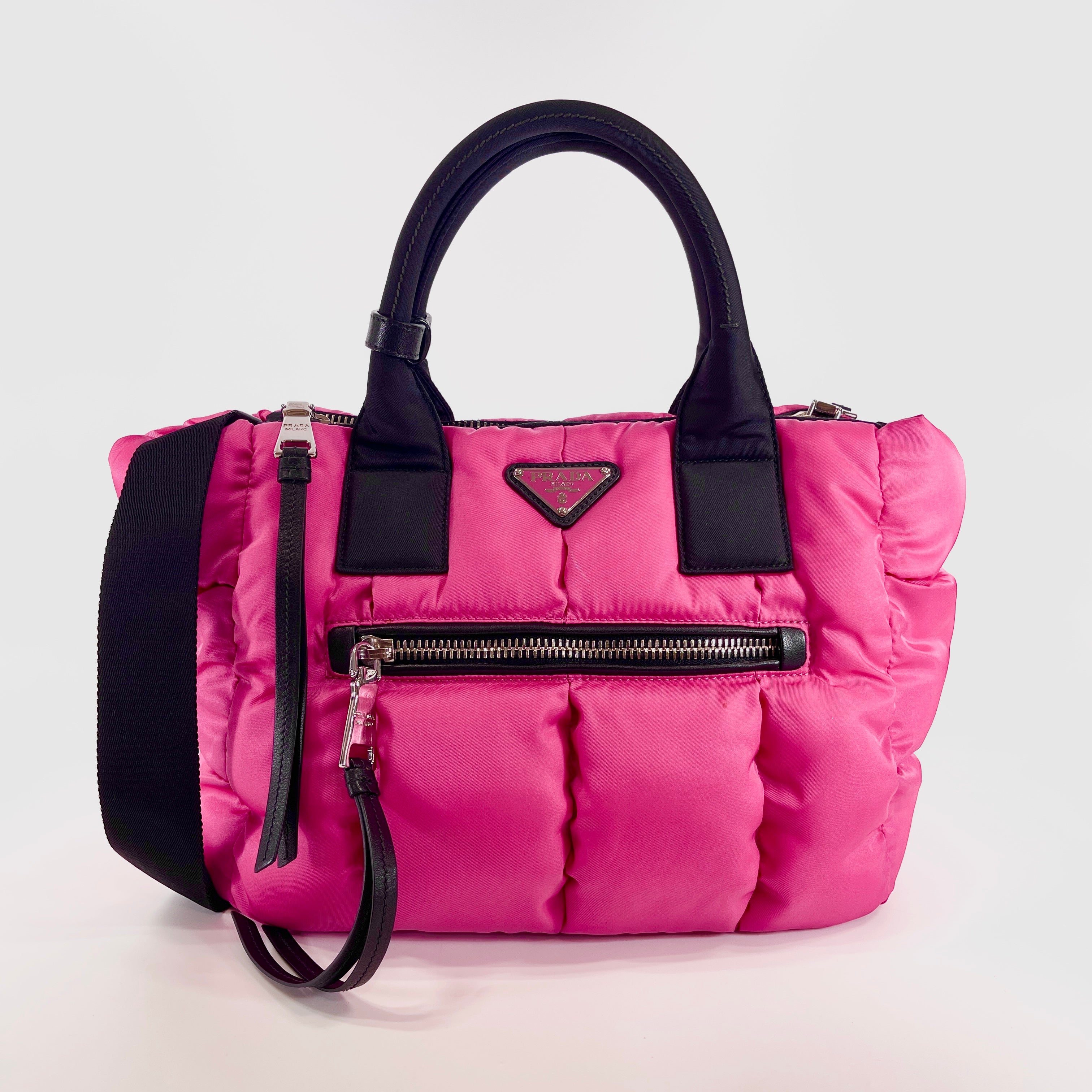 2604 secondhand PRADA hand bag bar ? logo plate nylon pink