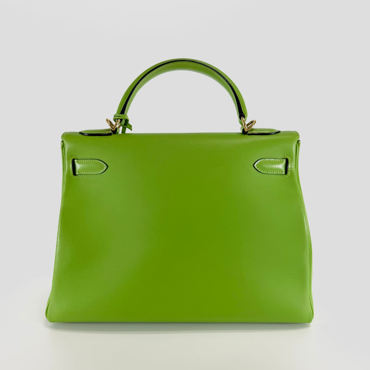 2606 secondhand Hermes Kelly 32 swift leather green gold hardware green shoulder strap