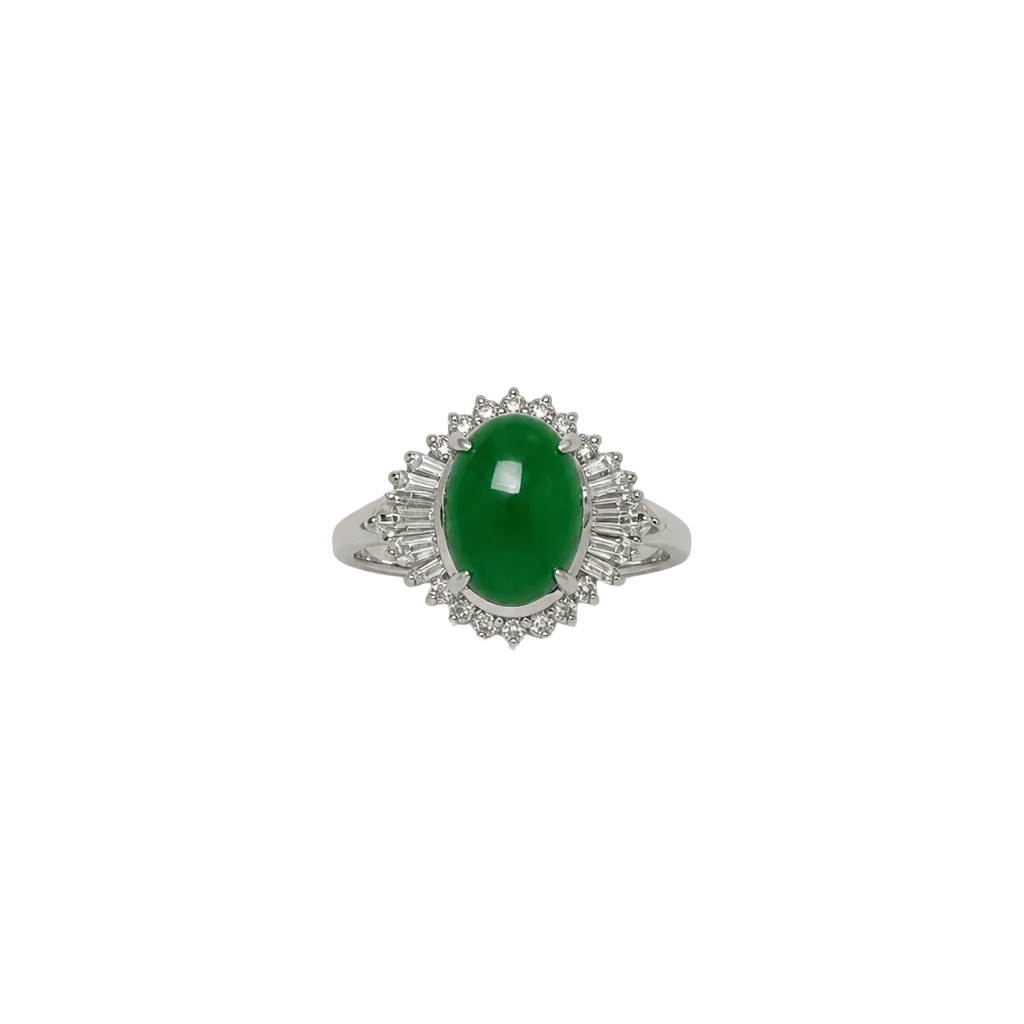 2607 secondhand Pt900 ring Jadeite/D 0.42ct Total 6.5g
