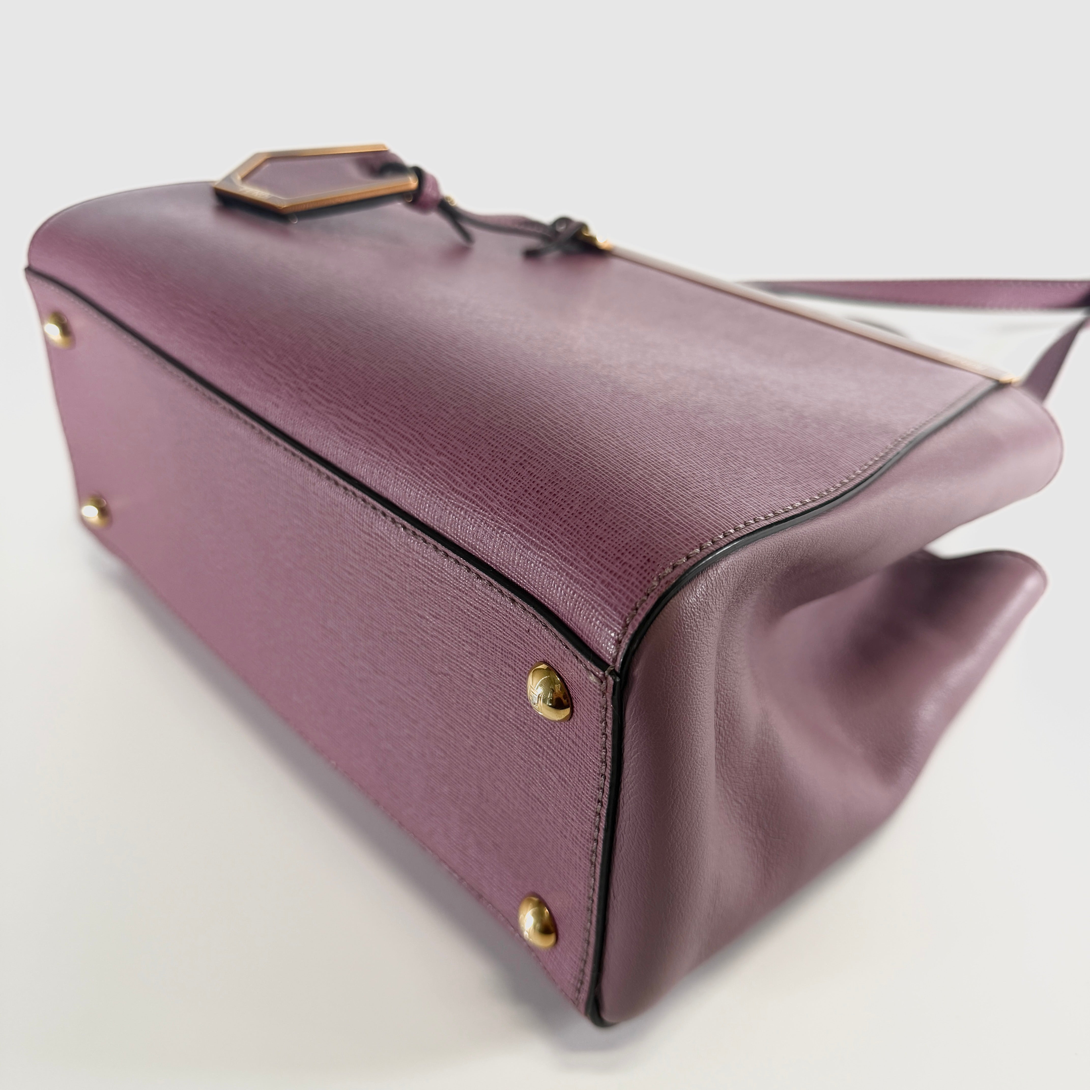 2605 secondhand FENDI Petit Twojours leather 2WAY hand bag purple 8BH253
