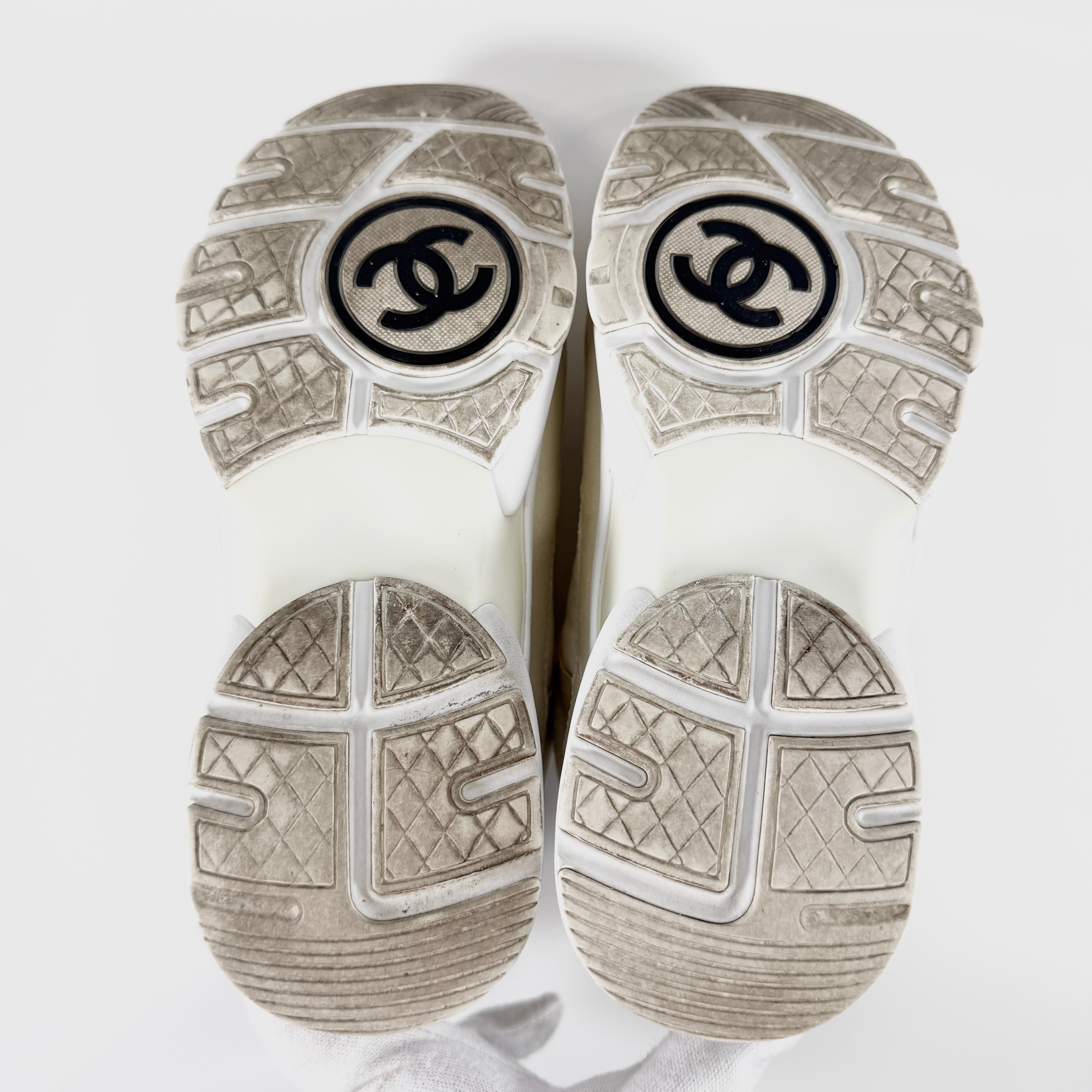 2605 secondhand CHANEL Cocomark suede × fabric sneakers 35 Women's ivory G34360