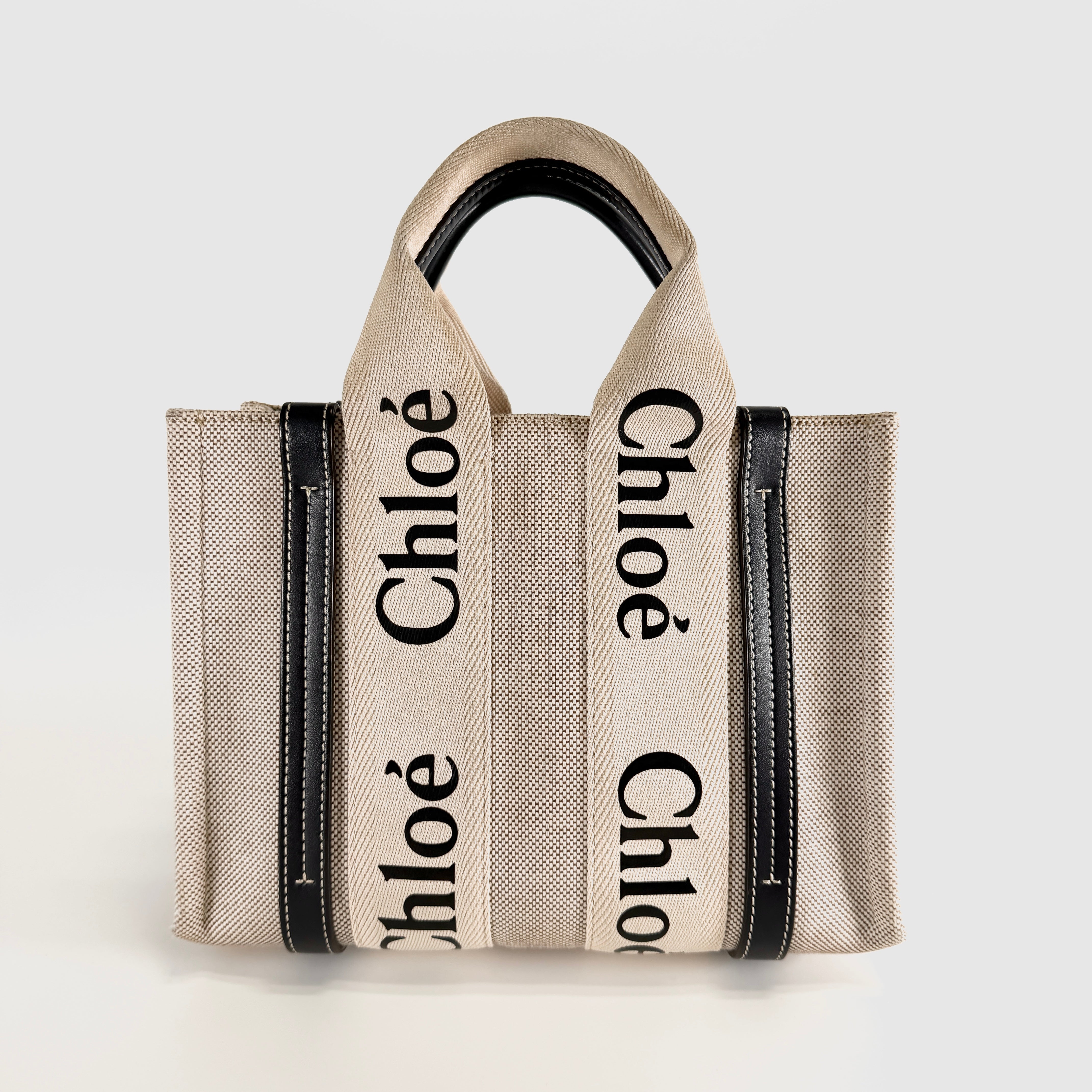 2607 secondhand Chloe Woody Small canvas 2WAY hand bag beige × Navy