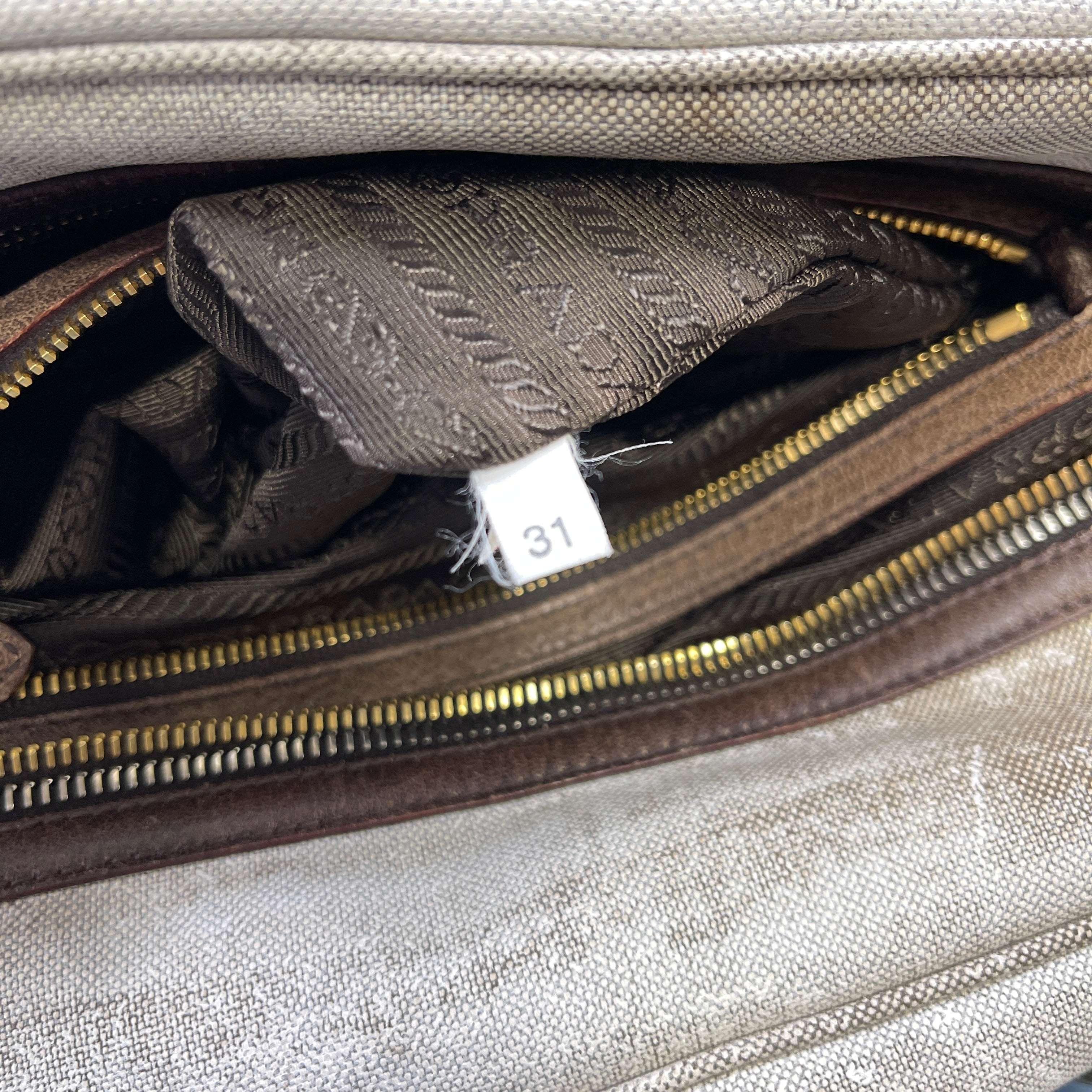2604 secondhand PRADA Boston bag canvas white Brown