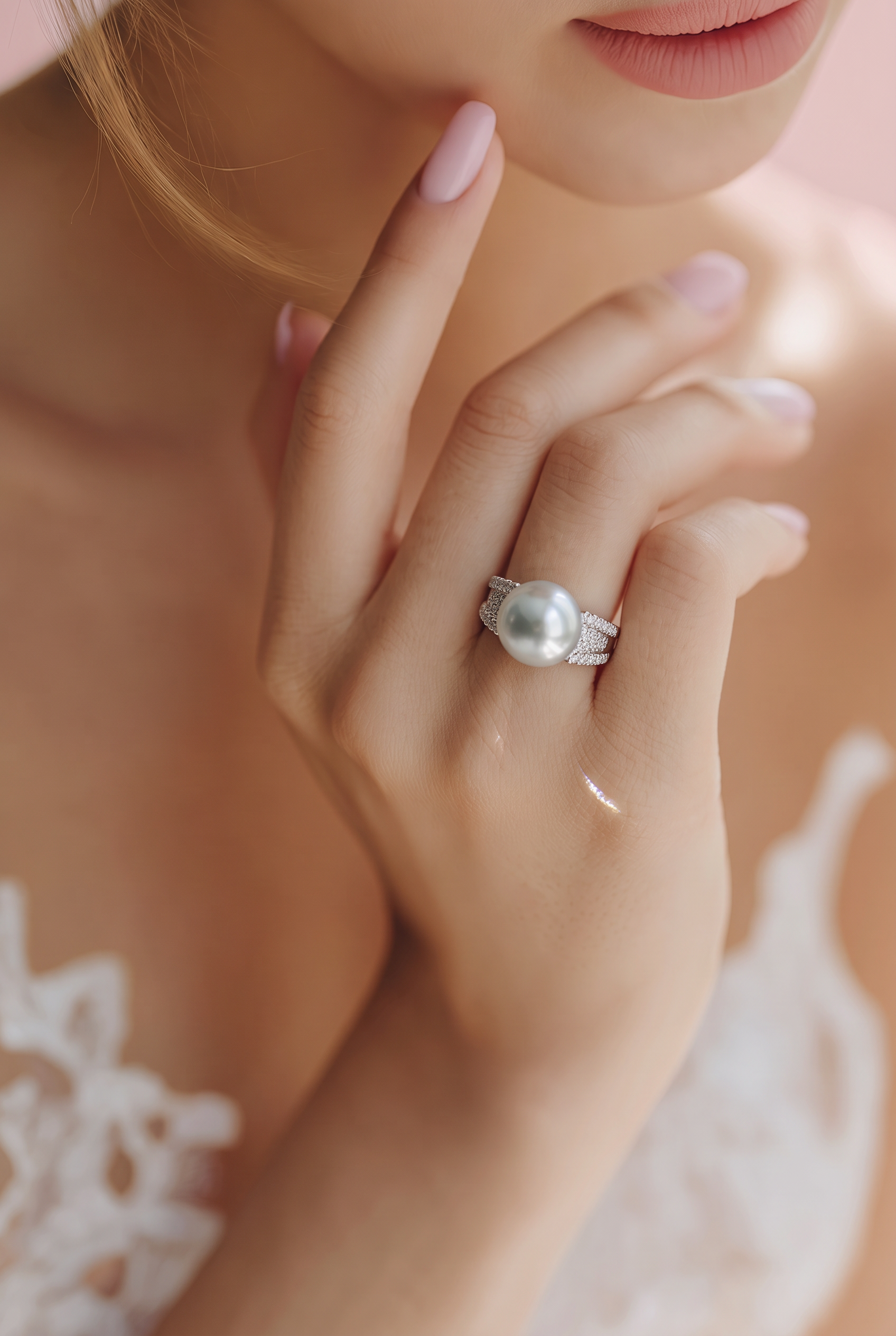 2607 Secondhand ring white pearl 11.8mm D0.50ct Total 9.8g