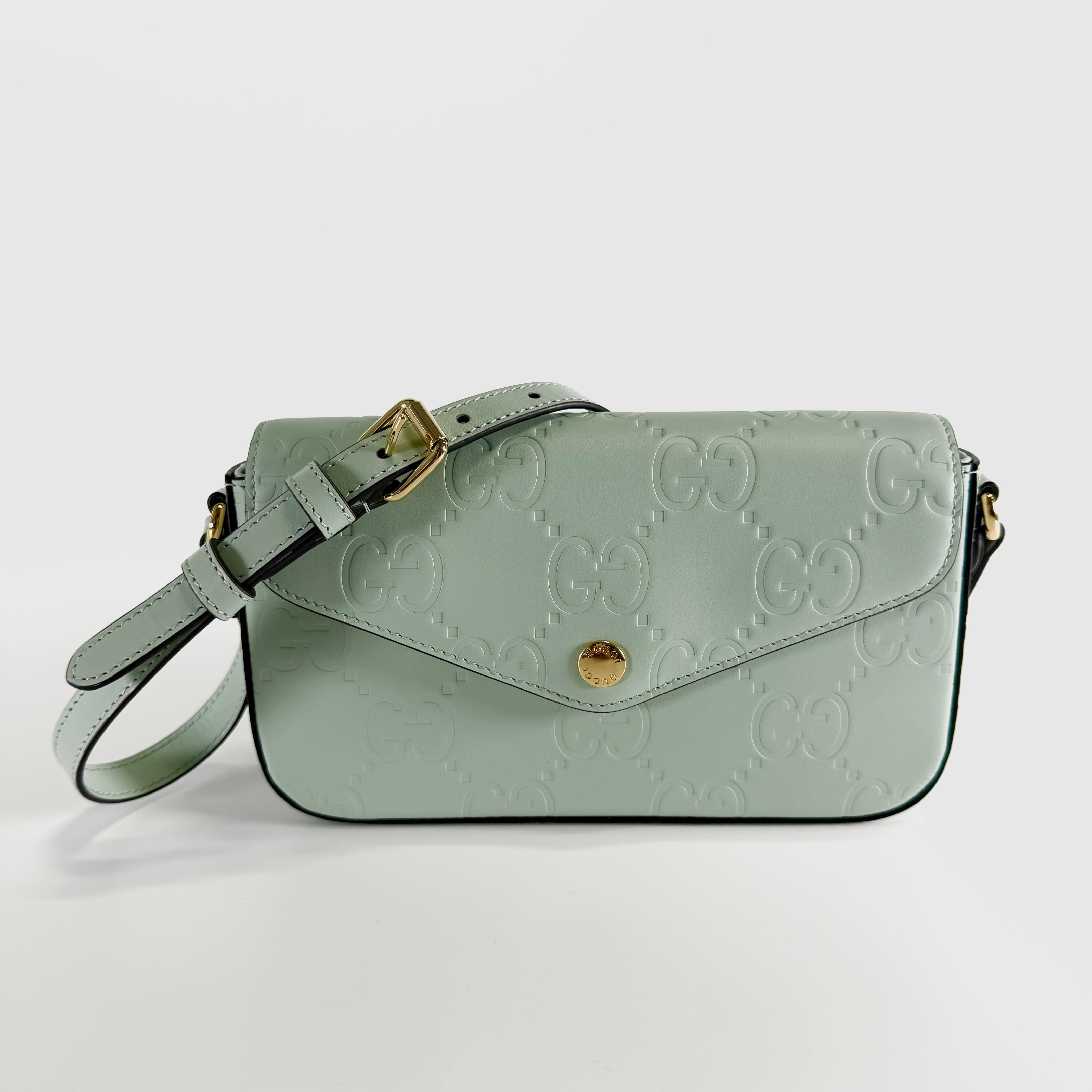 2607 secondhand GUCCI GG supermarket mini leather Shoulder bag green 772794