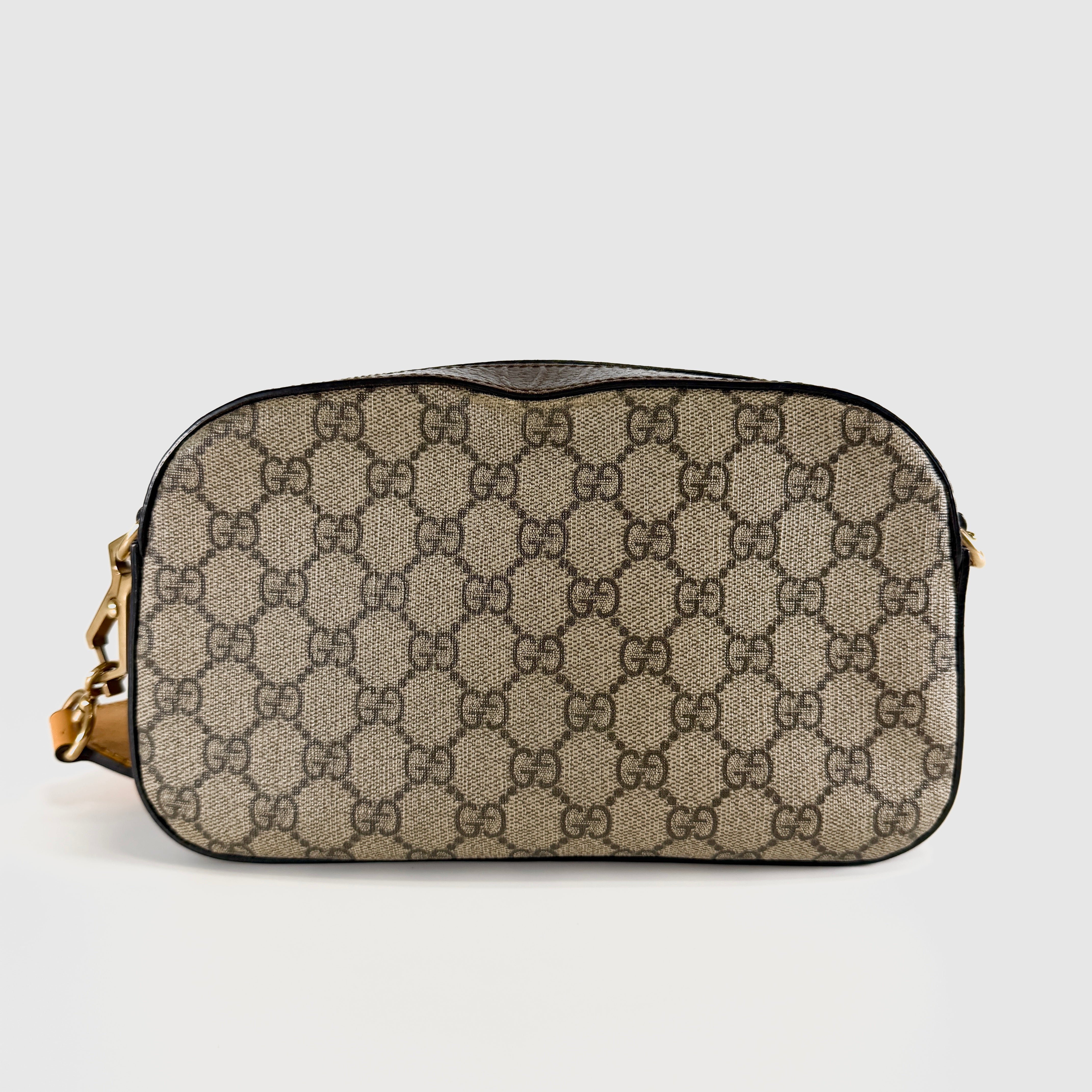 2607 secondhand GUCCI GG Supreme Tiger Head PVC× leather Shoulder bag Brown 476466