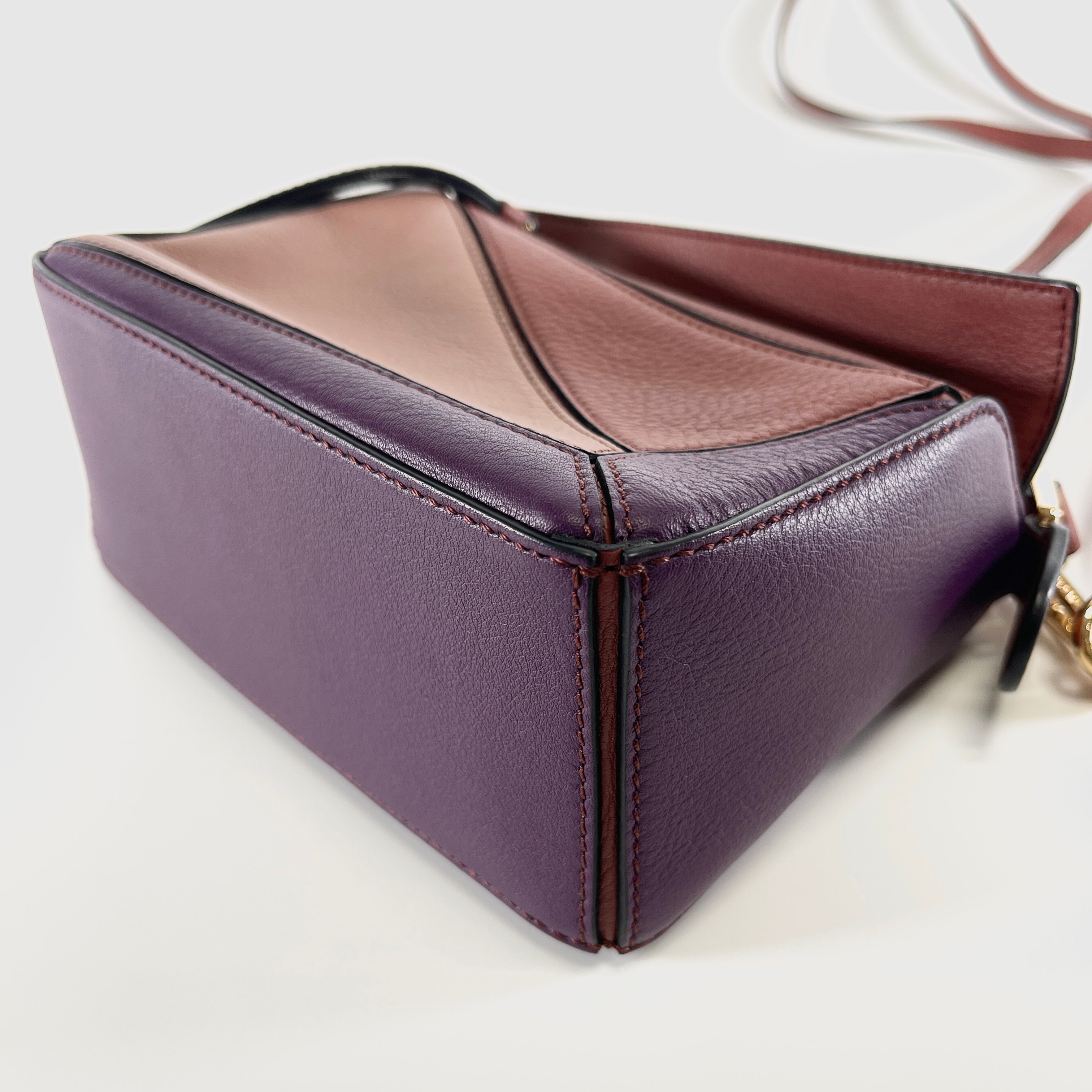 2605 secondhand LOEWE mini Puzzle bag leather 2WAY hand bag Brown × purple