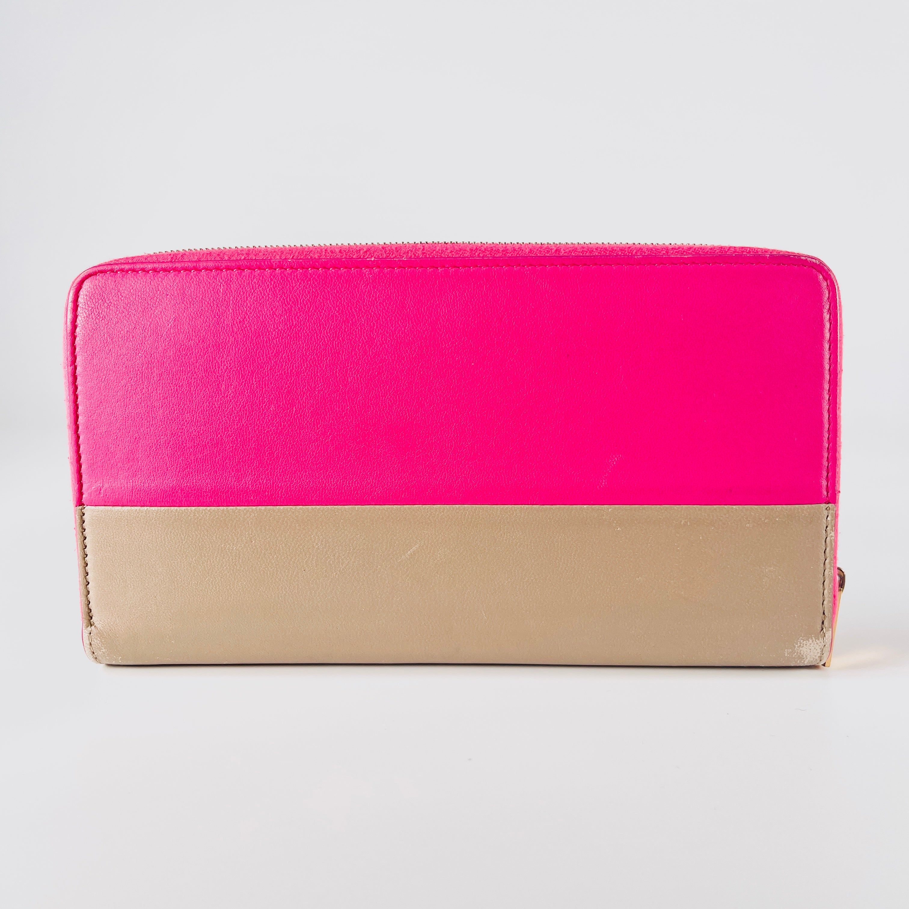 2605 secondhand CELINE leather Long Wallet pink Greige