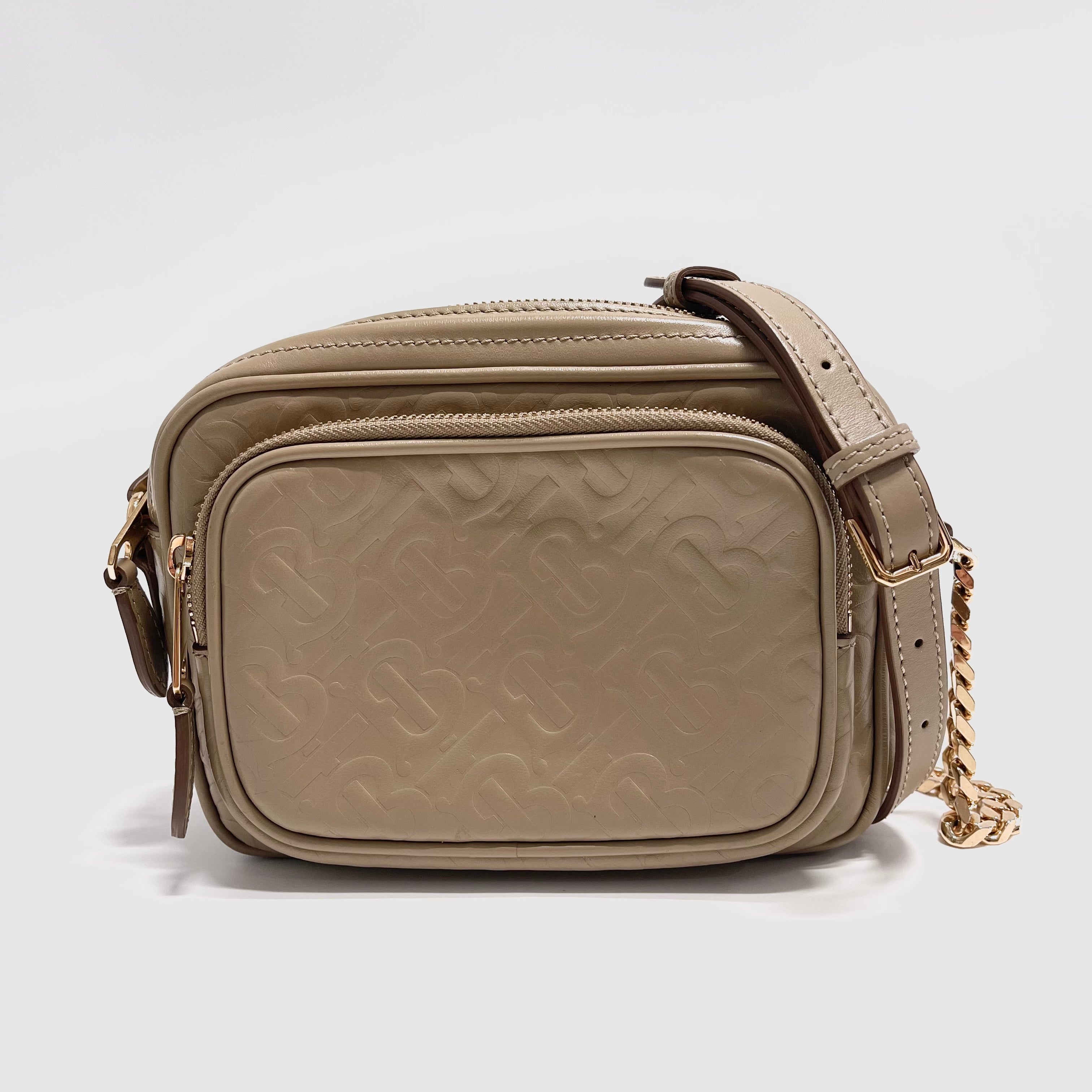 2605 secondhand BURBERRY leather TB Monogram Shoulder bag beige