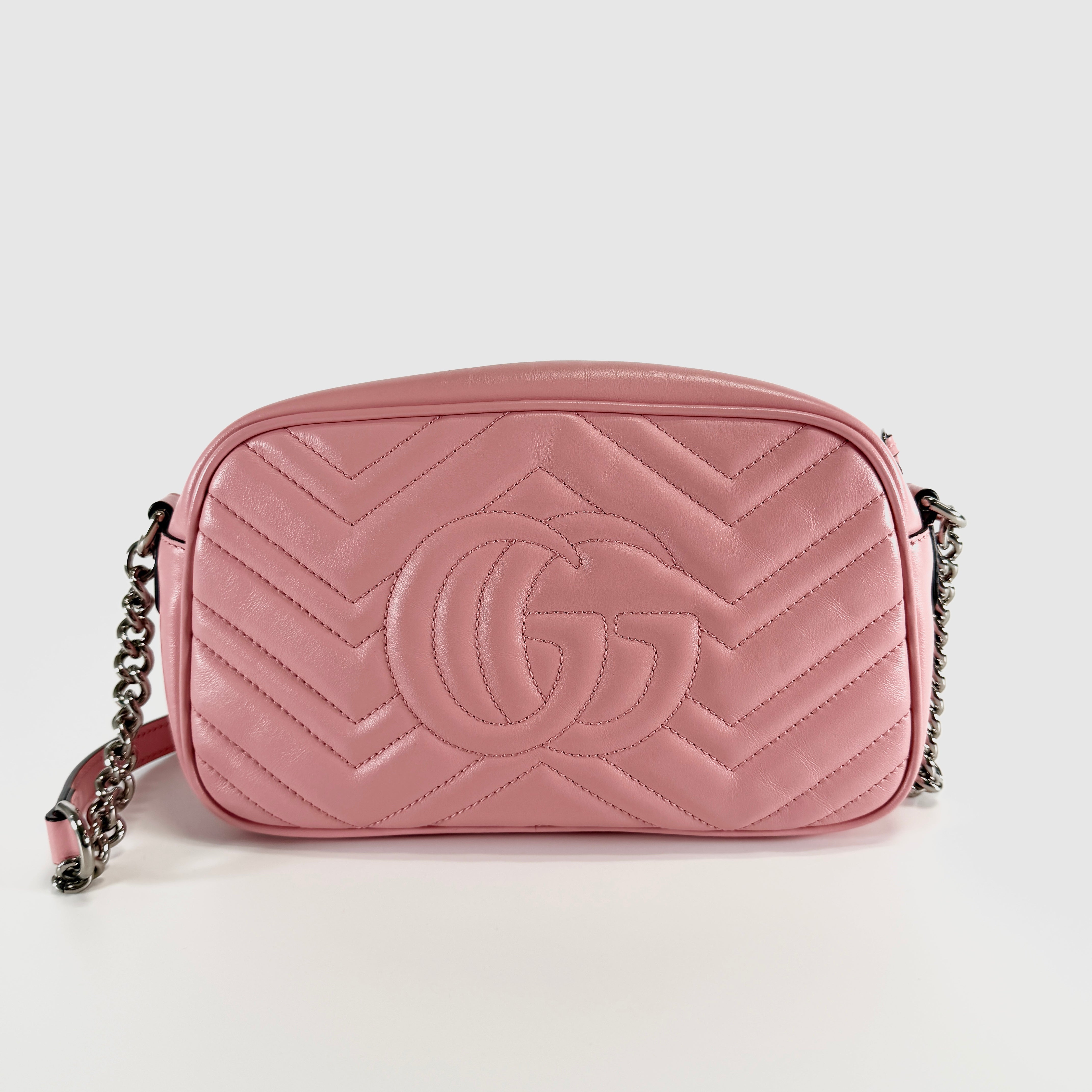 2605 secondhand GUCCI 447632 GG Marmont pink quilting Small camera bag